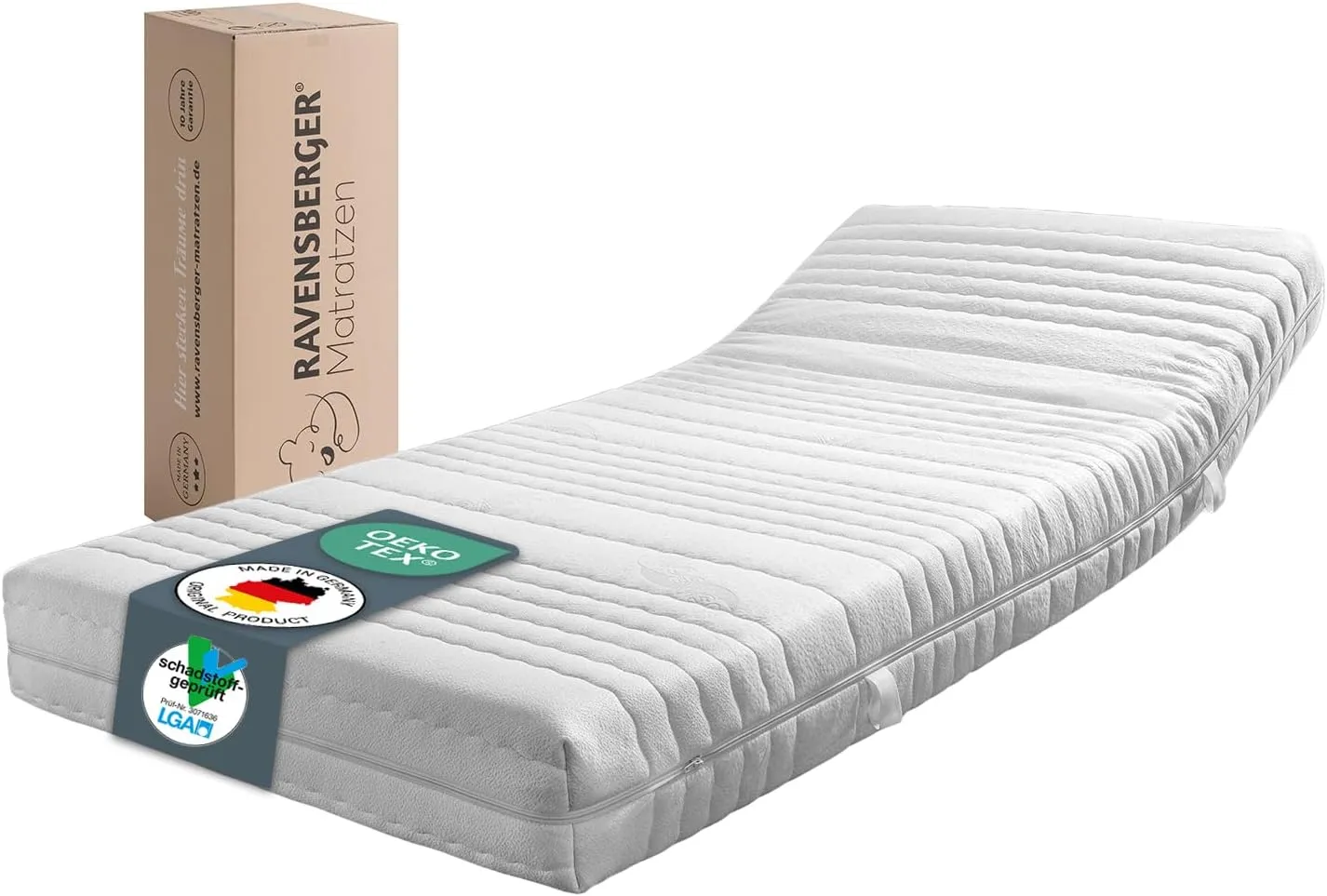 Ravensberger Matratzen HR-Kaltschaummatratze Komfort-SAN® 140x200 cm - Härtegrad H4, fest - Höhe 18cm - 7-Zonen Matratze mit Baumwoll-Doppeltuch-Bezug - Oeko-TEX®-Zertifiziert - Made in Germany