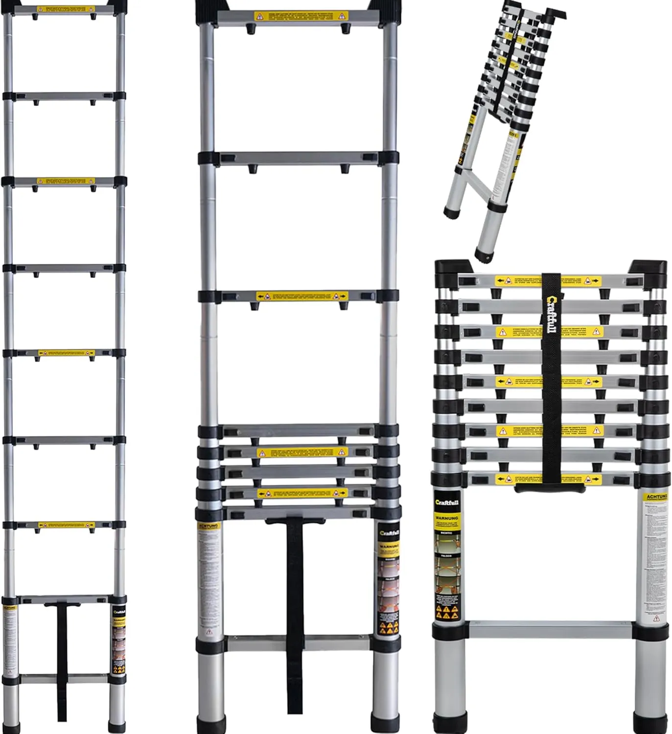 Craftfull Aluminium Telescopic Ladder - Carry Bag - German Quality Brand - 2/2.6/2.9/3.2/3.8/4.1/4.4 Metres - Aluminium…