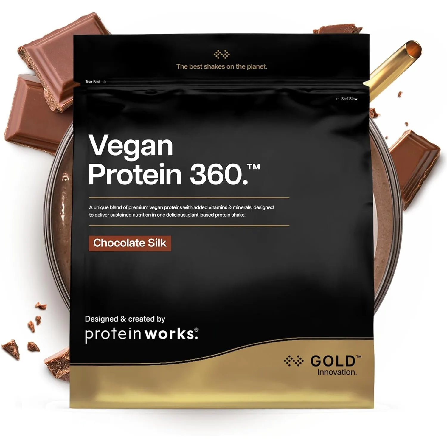 Protein Works | Vegan Protein 360 - Gold, Chocolate Silk, 2kg | 100 % pflanzlich, Premium 3-Protein-Mix, fettarm & kalo…