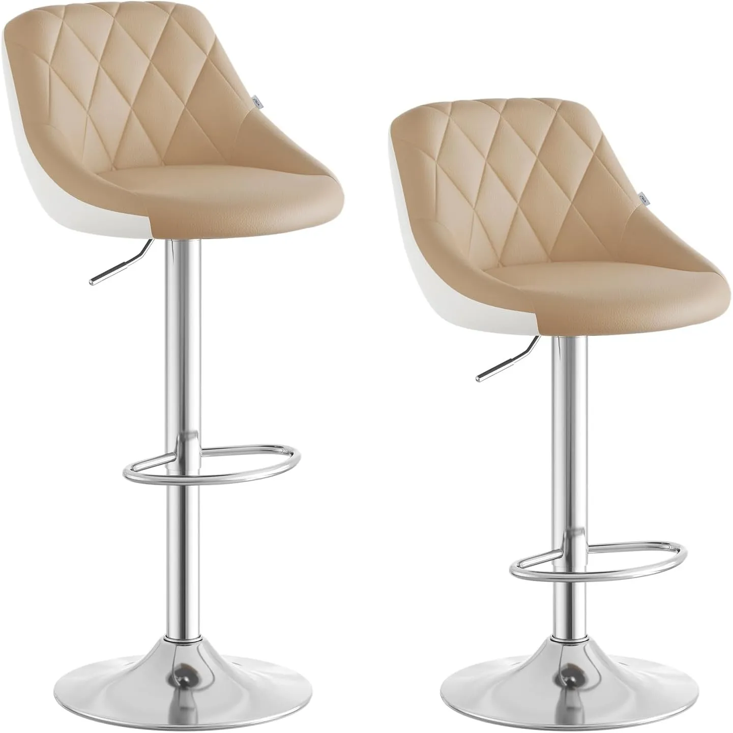 WOLTU Barhocker 2er Set, Barstuhl Höhenverstellbar, PU-Bezug, Khaki + Weiß