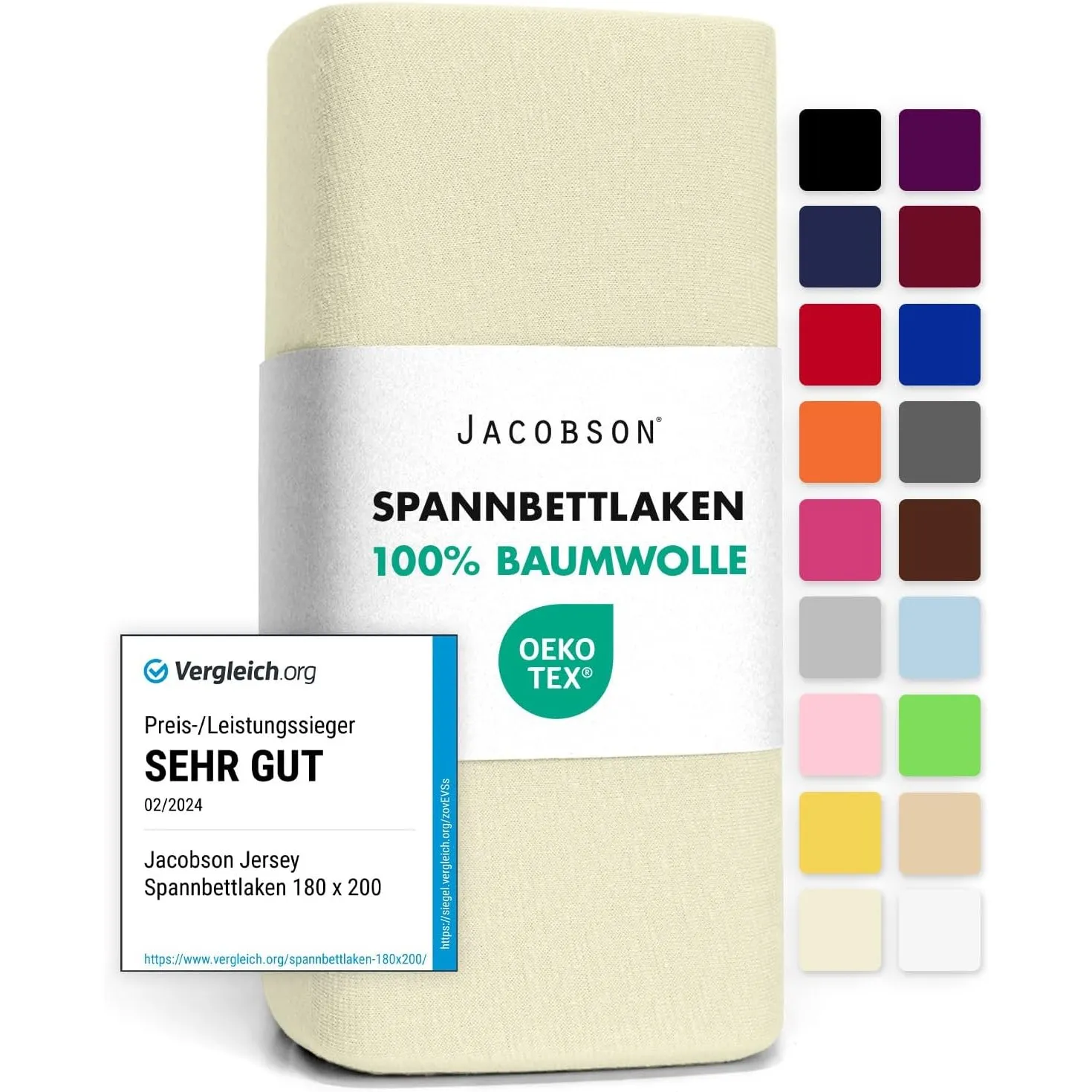 Jacobson Jersey Spannbettlaken Spannbetttuch Baumwolle Bettlaken (120x200-130x200 cm, Natur)