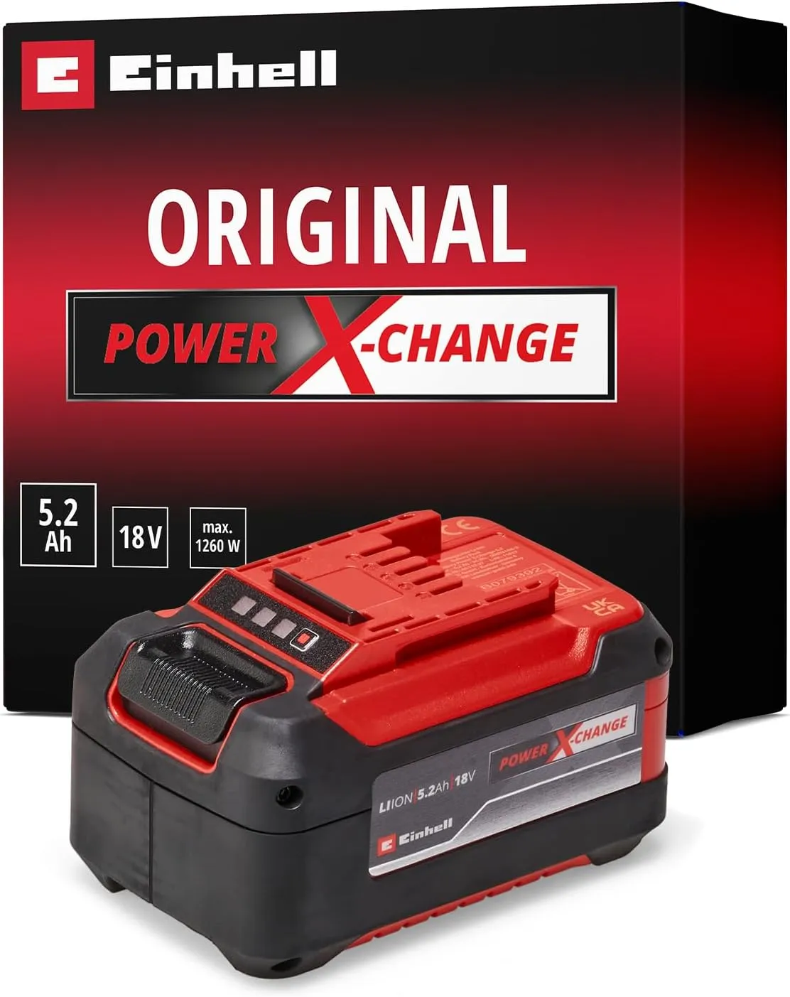 Original Einhell 5.2 Ah Plus System Battery Power X-Change (Li-Ion Battery, 18 V, 5.2 Ah, Suitable for All Power X-Chan…