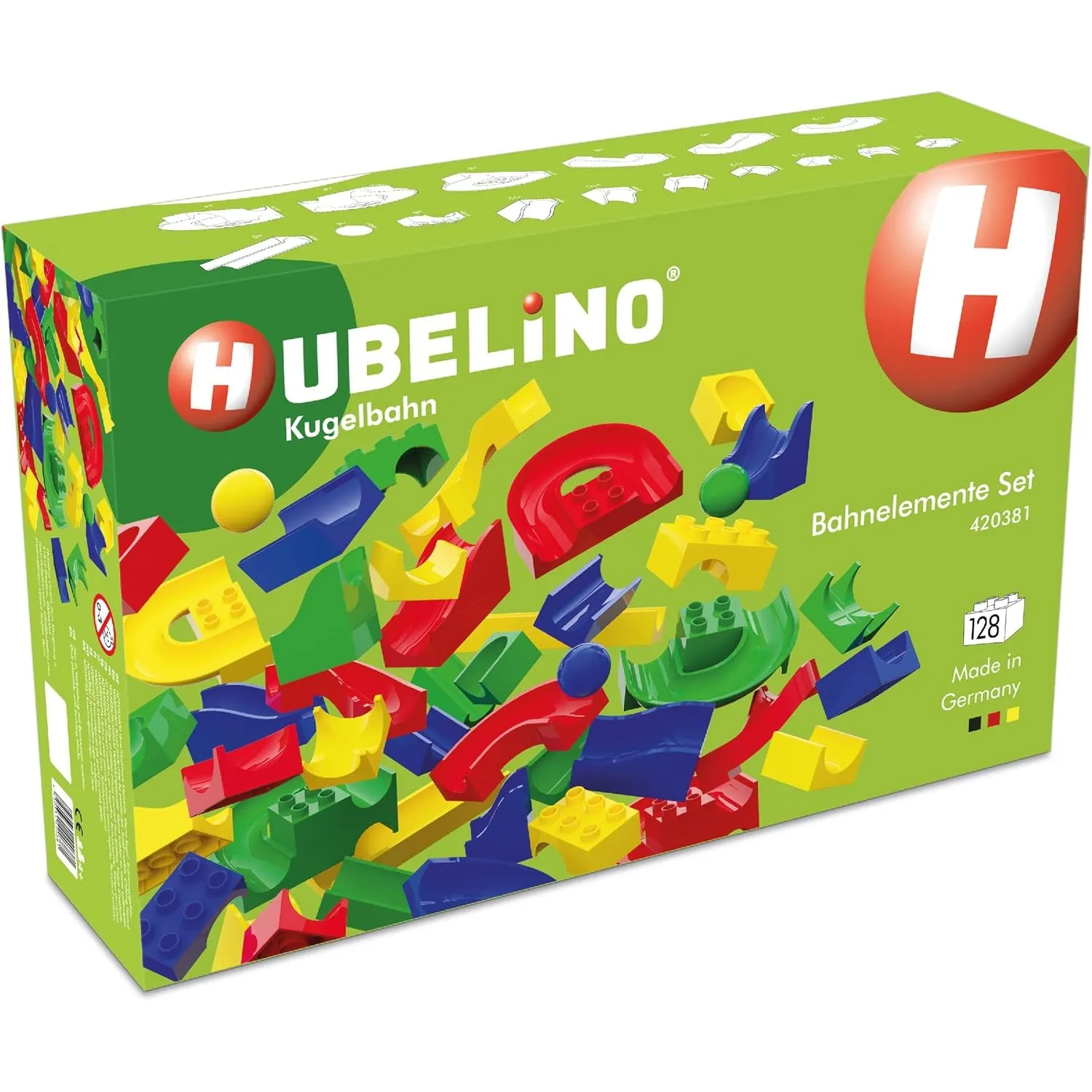 Hubelino 420381-128-teiliges Bahnelemente Set Kugelbahn, Kompatibel