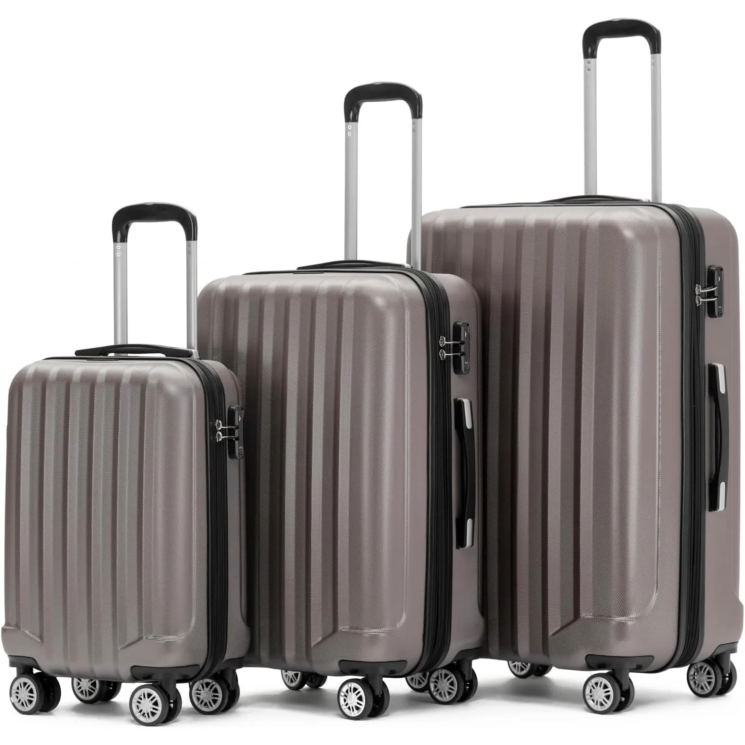 BEIBYE TSA-Schloß 2080 Zwillingsrollen 3 TLG. Reisekofferset Koffer Kofferset Trolley Trolleys Hartschale (Coffee, Set)