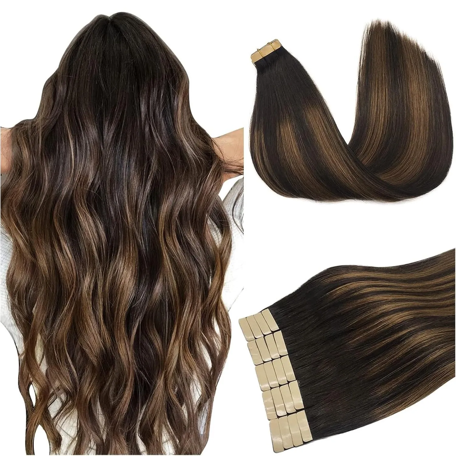 DOORES Haare Extension Bondings Haare Extension, Balayage Dunkel Braun to Chestnut Braun 50cm (20zoll) 50g 20pcs, Skin …