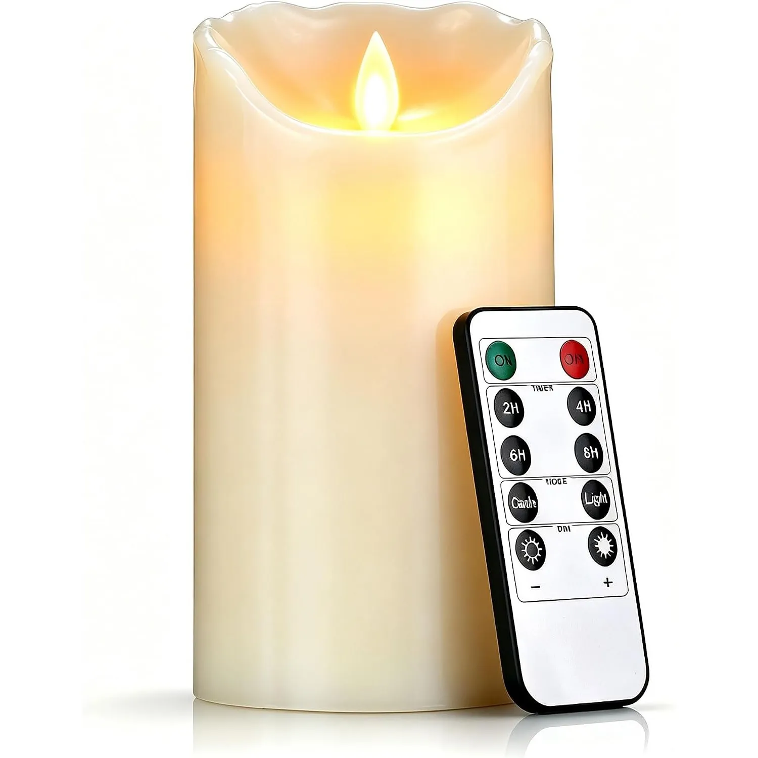Da by Echtwachs LED-Kerze flackernd mit beweglicher Flamme, einzelne Kerze 8x15cm, mit Fernbedienung, AA-batteriebetrie…