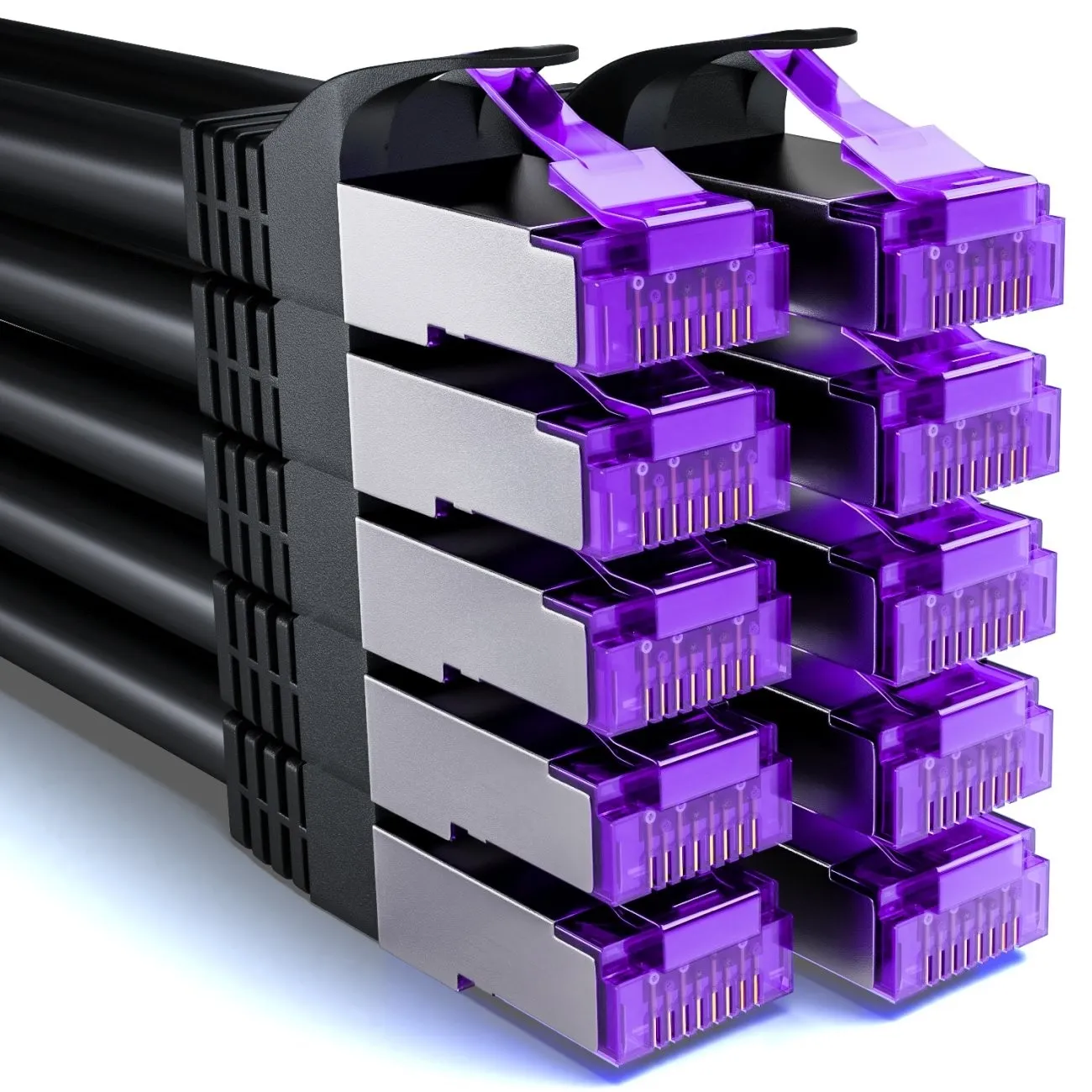 deleyCON 0,5m CAT7 Netzwerkkabel RJ45 10 Gigabit, 10 Stück - Schwarz