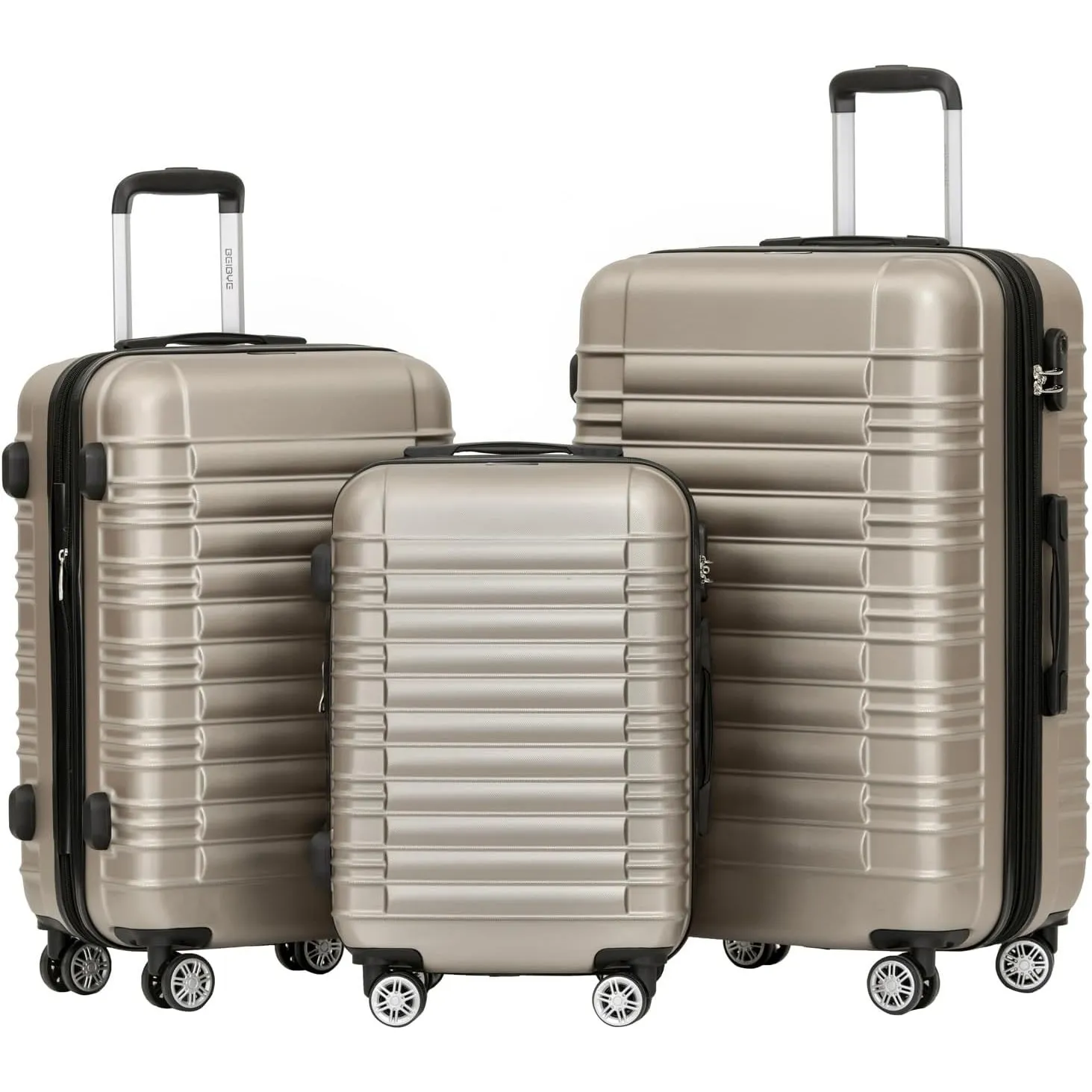 BEIBYE Zwillingsrollen Reisekoffer Koffer Trolleys Hartschale M-L-XL-Set (Champagner, Set)