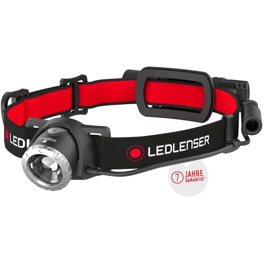 Ledlenser H8R Akku-LED-Stirnlampe, 600 lm, 150m Leuchtweite, IP54 | fokussierbar, bis zu 120h Leuchtdauer, rotes Rückli…