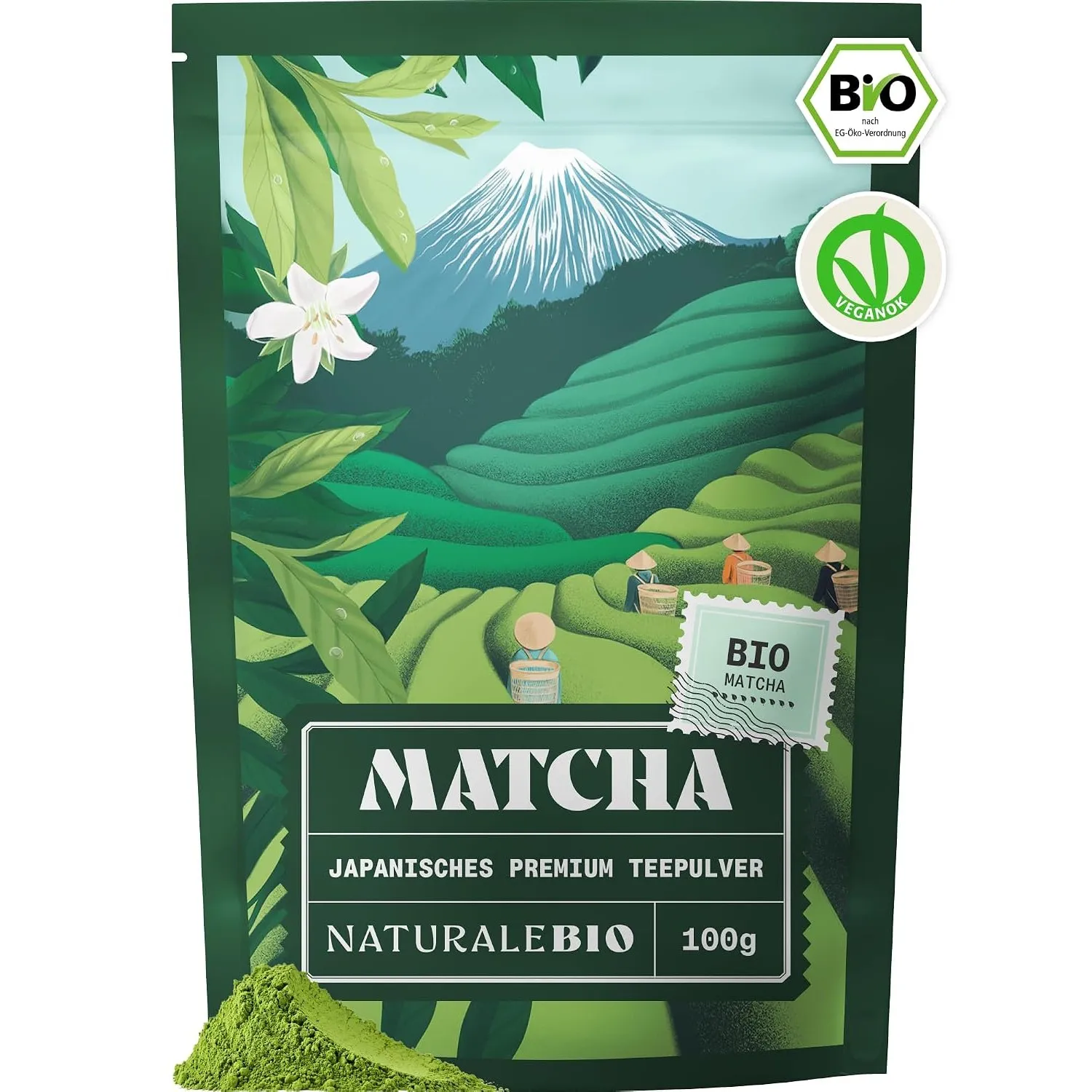 NaturaleBio Bio Japanisches Premium Matcha Pulver L-Theanin