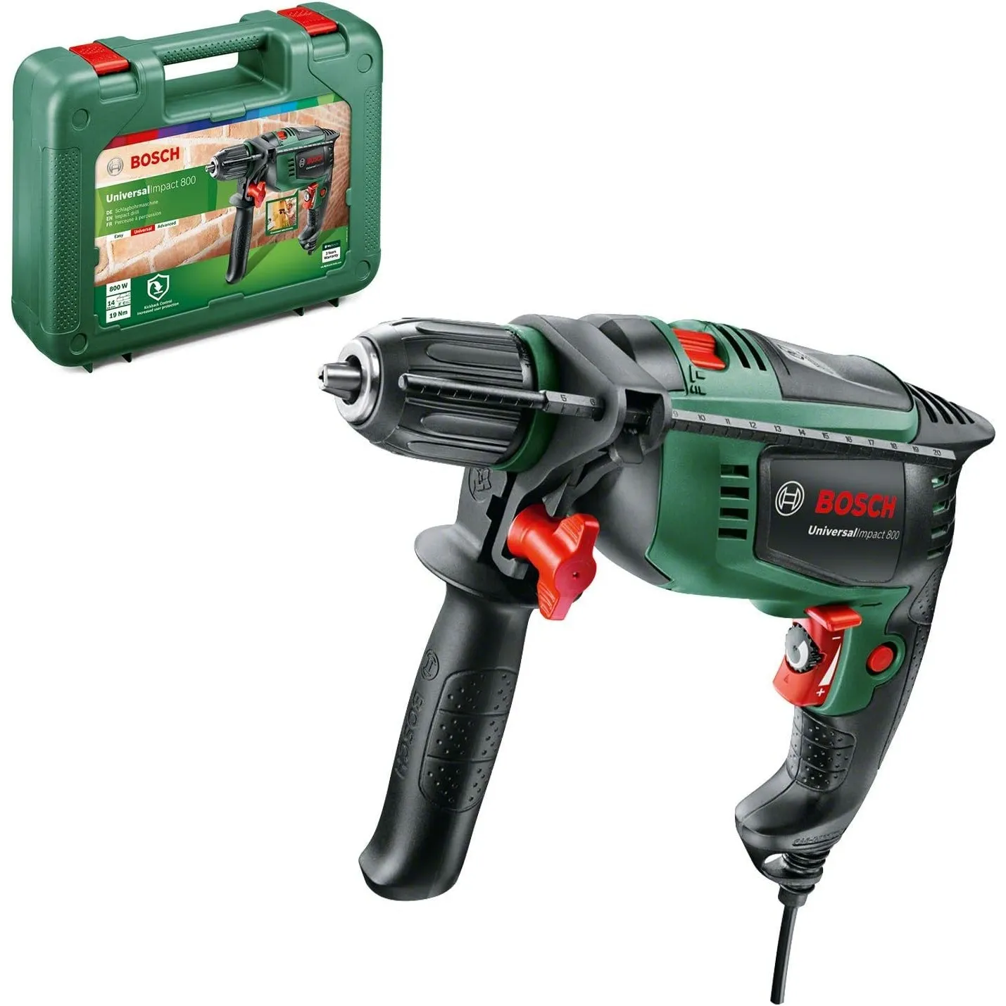 Bosch Home and Garden Bosch Schlagbohrmaschine UniversalImpact 800 (800 Watt, Koffer), Schwarz, Grün, 0603131100