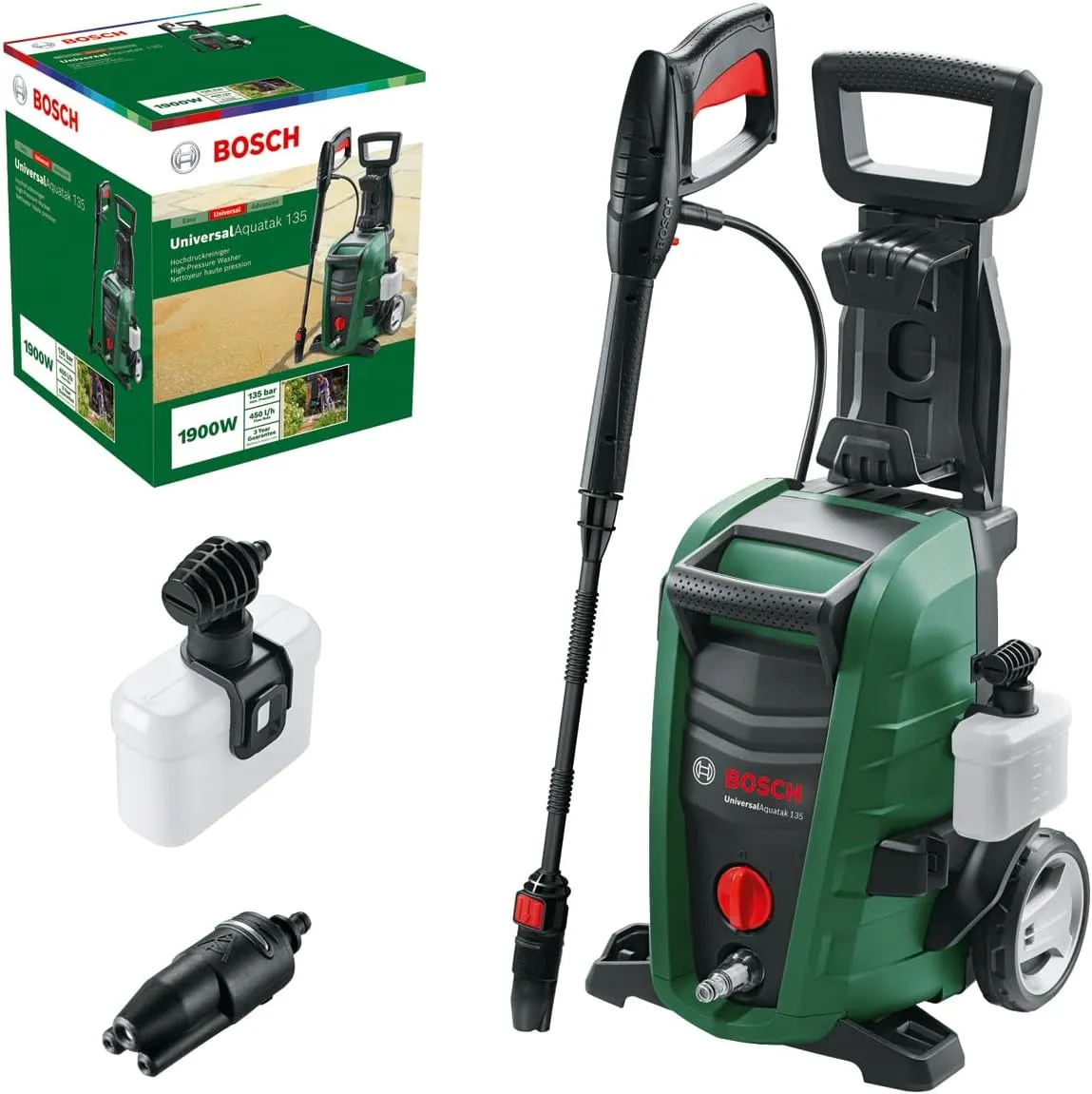 Bosch Home and Garden Bosch Hochdruckreiniger UniversalAquatak 135 (3-in-1-Düse, Schaumdüse, transparenter Wasserfilter…