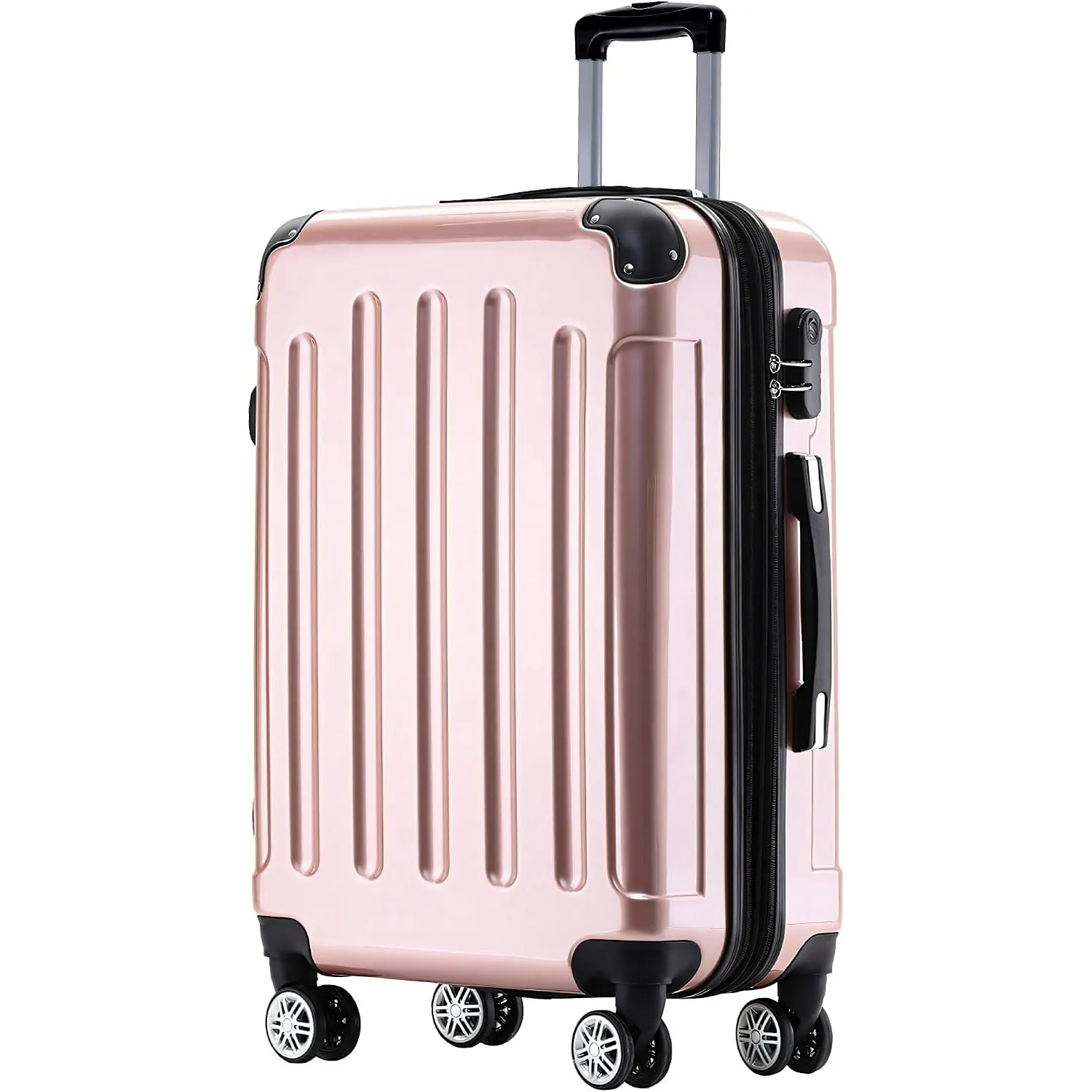 BEIBYE Hartschalen Koffer Trolley Rollkoffer Reisekoffer 4 Zwillingsrollen Polycabonat (Rosa Gold, 66cm - 70L)