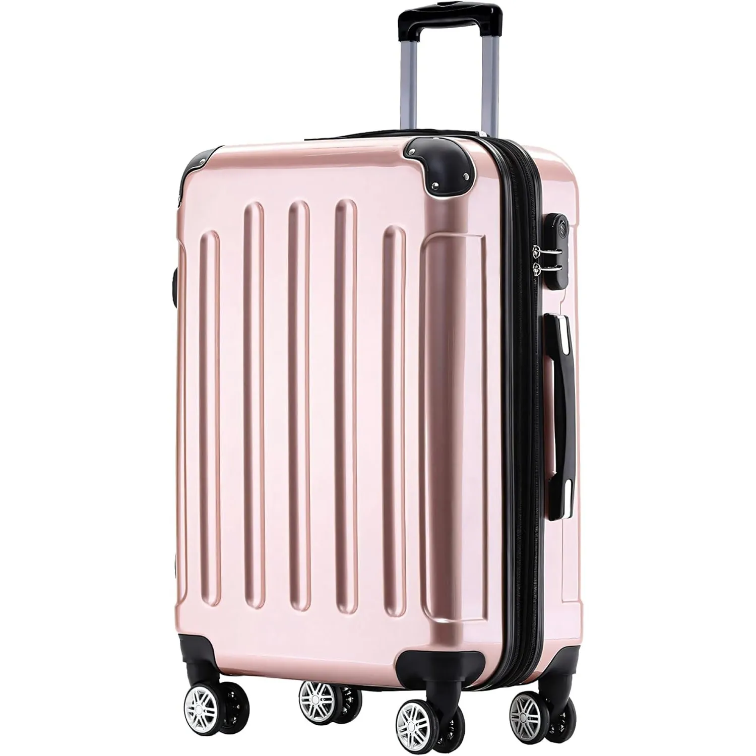 BEIBYE Hartschalen Koffer Trolley Rollkoffer Reisekoffer 4 Zwillingsrollen Polycabonat (Rosa Gold, Handgepäck 55cm-40L)