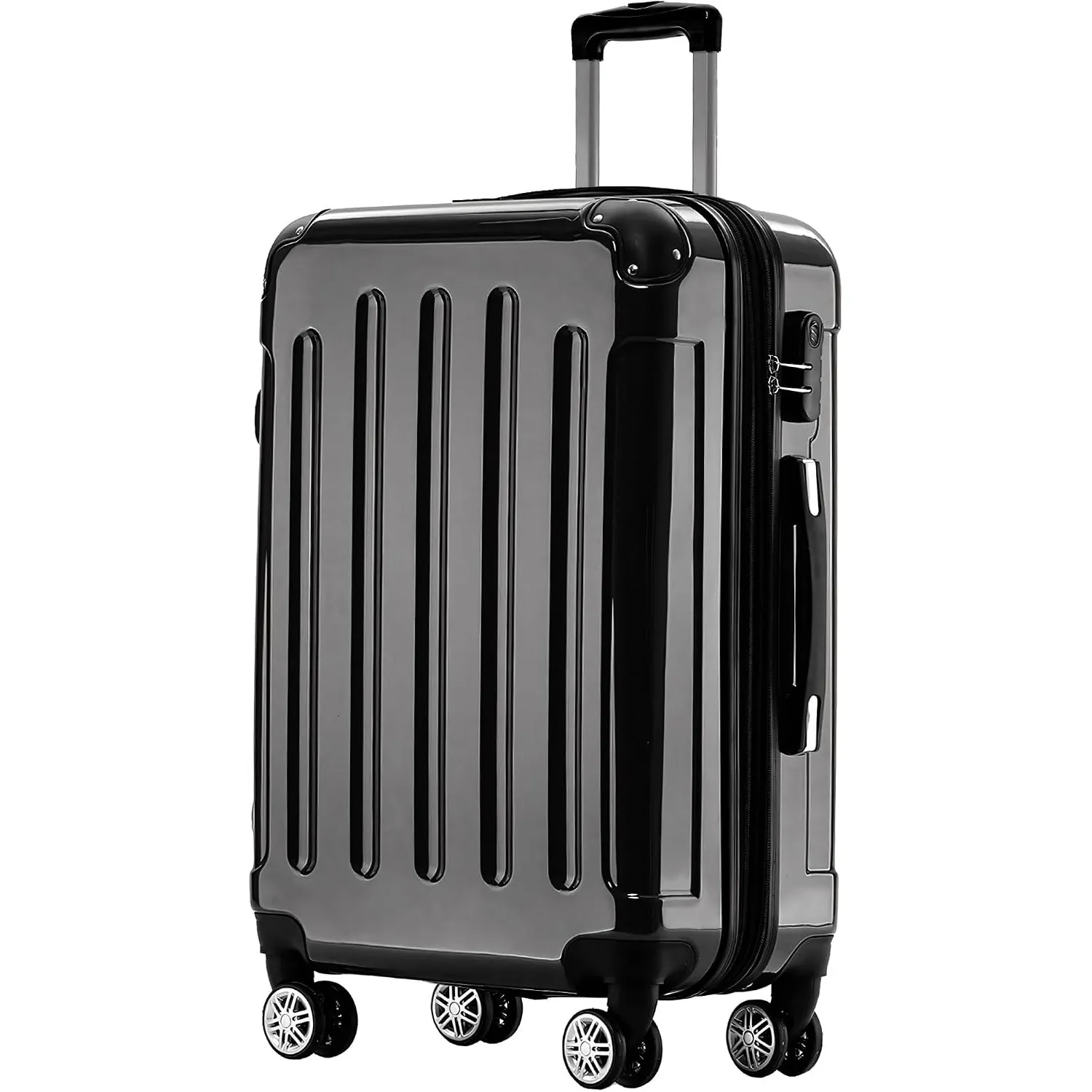 BEIBYE Hartschalen Koffer Trolley Rollkoffer Reisekoffer 4 Zwillingsrollen Polycabonat (Schwarz, Handgepäck 55cm-40L)