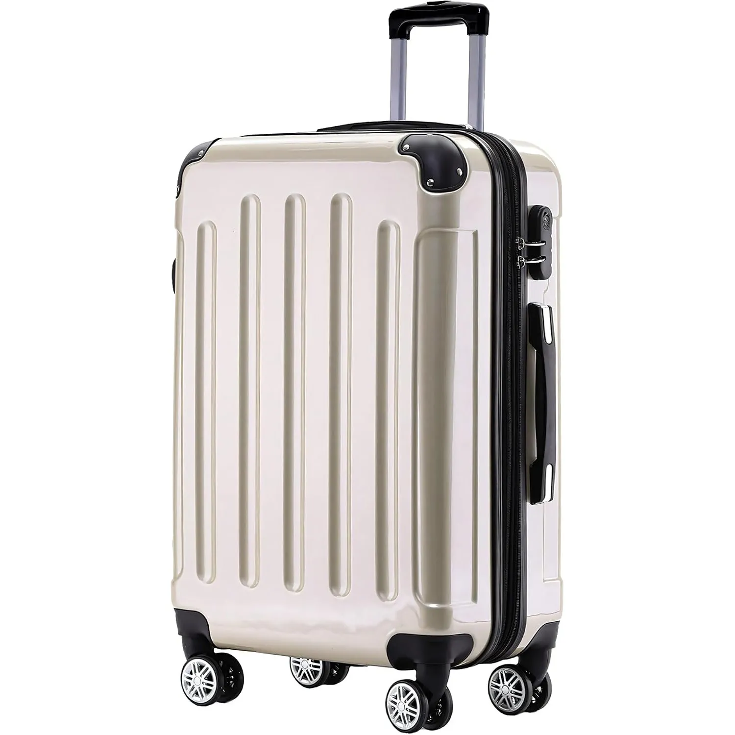 BEIBYE Hartschalen Koffer Trolley Rollkoffer Reisekoffer 4 Zwillingsrollen Polycabonat (Champagner, 76cm -110L)