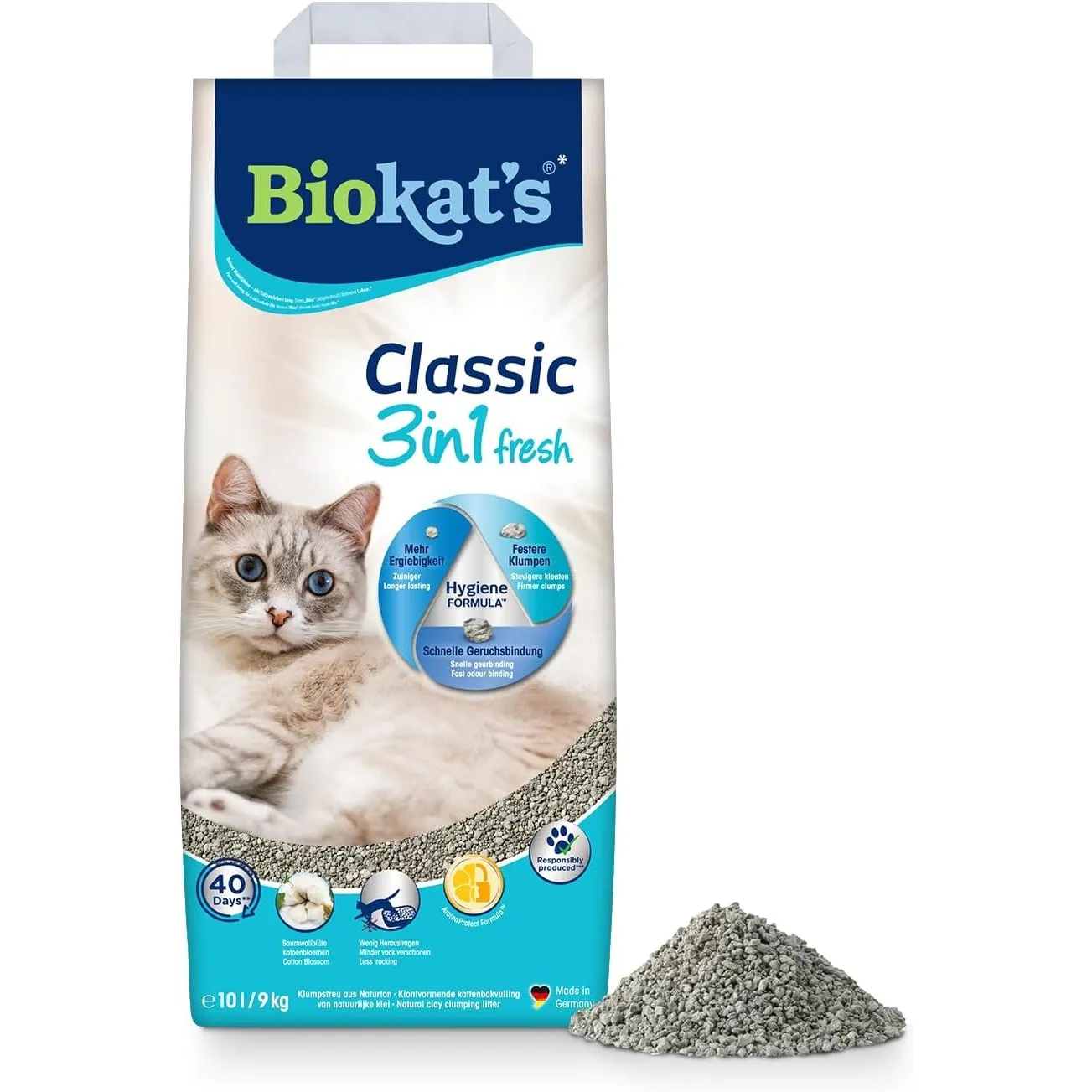 Biokat's Classic fresh 3in1 Katzenstreu mit Cotton Blossom-Duft - Klumpstreu aus Bentonit mit 3 unterschiedlichen Korng…