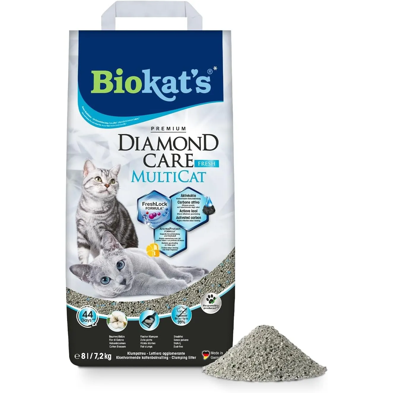 Biokat's Diamond Care MultiCat Fresh Katzenstreu mit Duft - Feine Klumpstreu aus Bentonit mit Aktivkohle speziell für M…