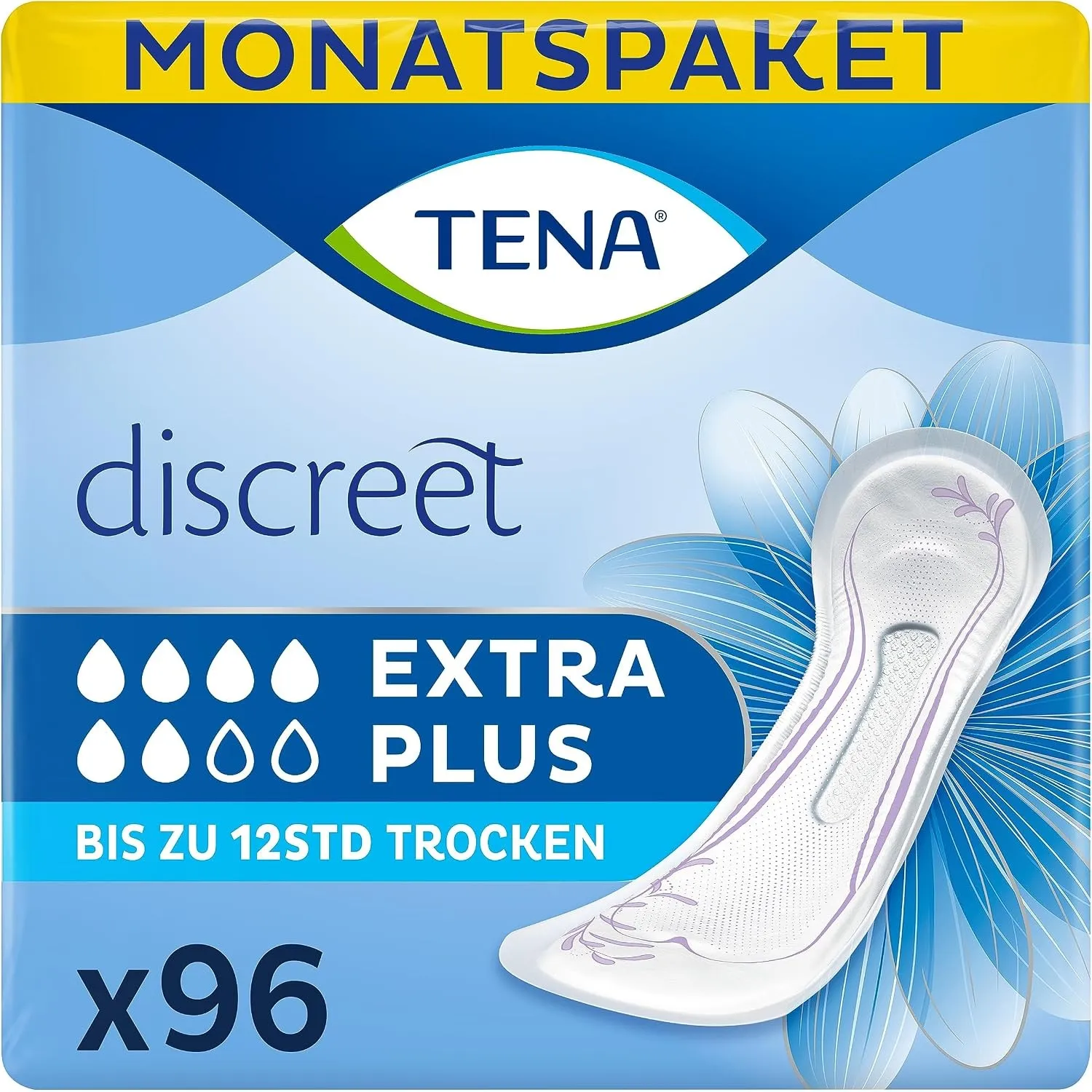 TENA Discreet Extra Plus - 96 Einlagen im Monatspaket (6 x 16 Stück), einzeln verpackt - Hygieneeinlagen für Frauen - b…