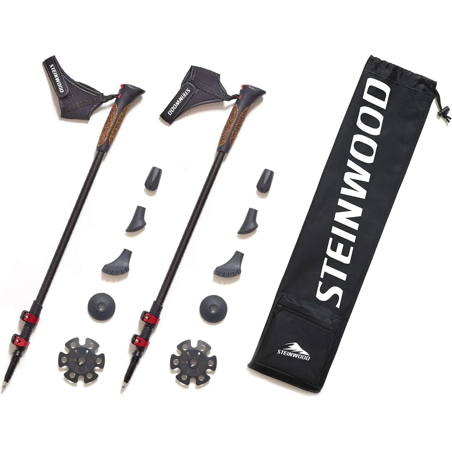 Steinwood Nordic Walking Stöcke 100% Carbon, Teleskop verstellbar 65-135 cm