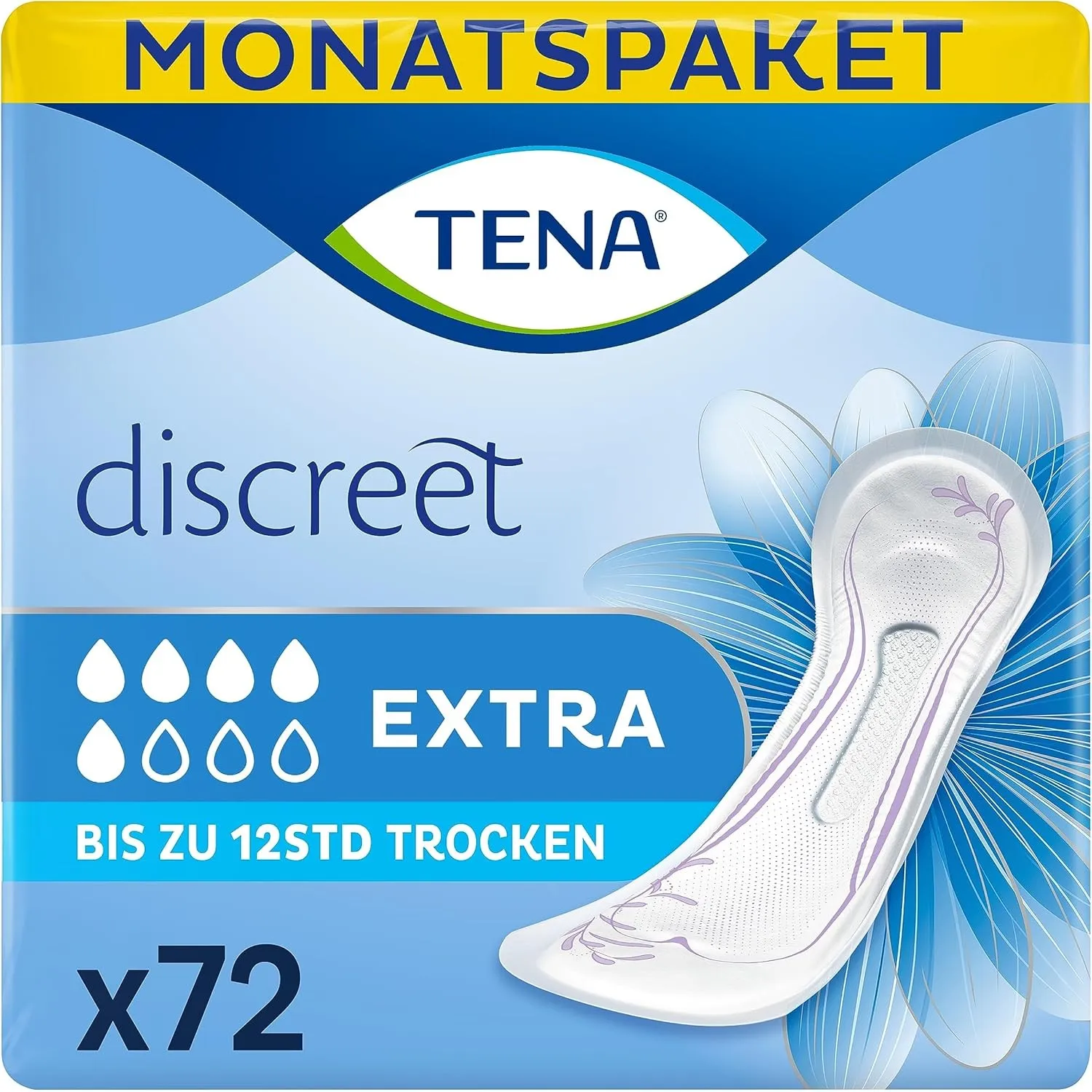 TENA Discreet Extra - 72 Einlagen im Monatspaket (6 x 12 Stück), einzeln verpackt - Hygieneeinlagen für Frauen - bei mi…
