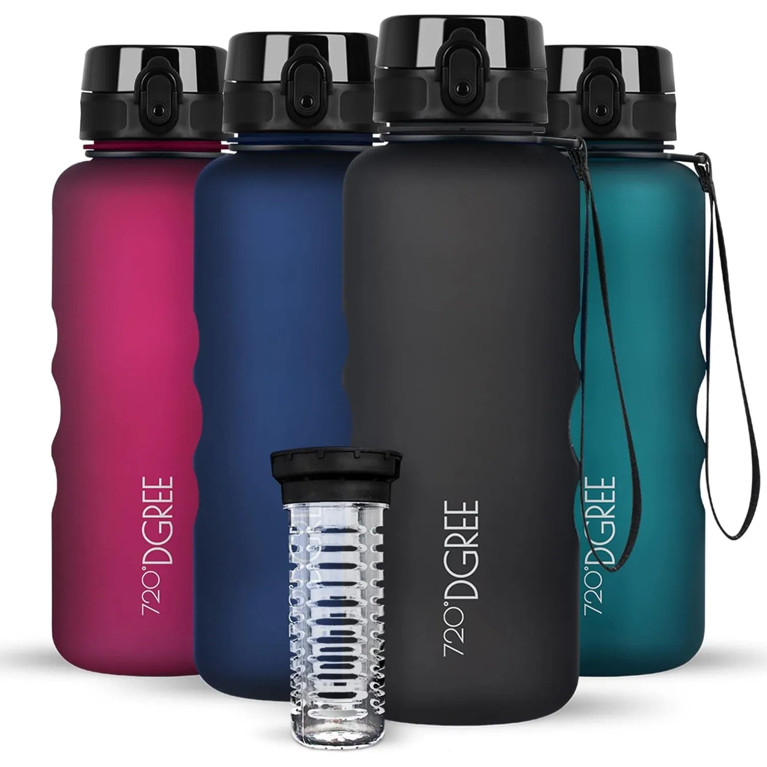 720°DGREE Trinkflasche “uberBottle“ 350ml, 500ml, 650ml, 1l softTouch +Früchtebehälter - Auslaufsicher, BPA-Frei - Schm…