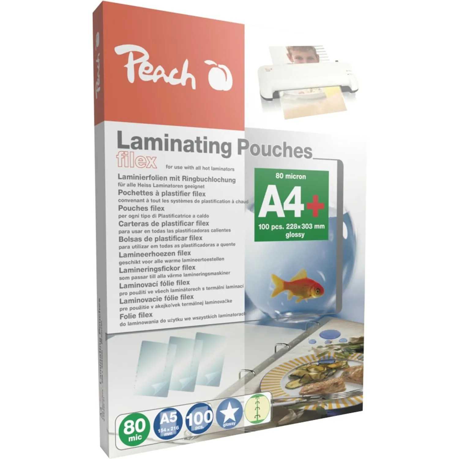 Peach Laminierfolien A4 Abheftbar 100 Stück 2 x 80 mic (160 µm) glänzend