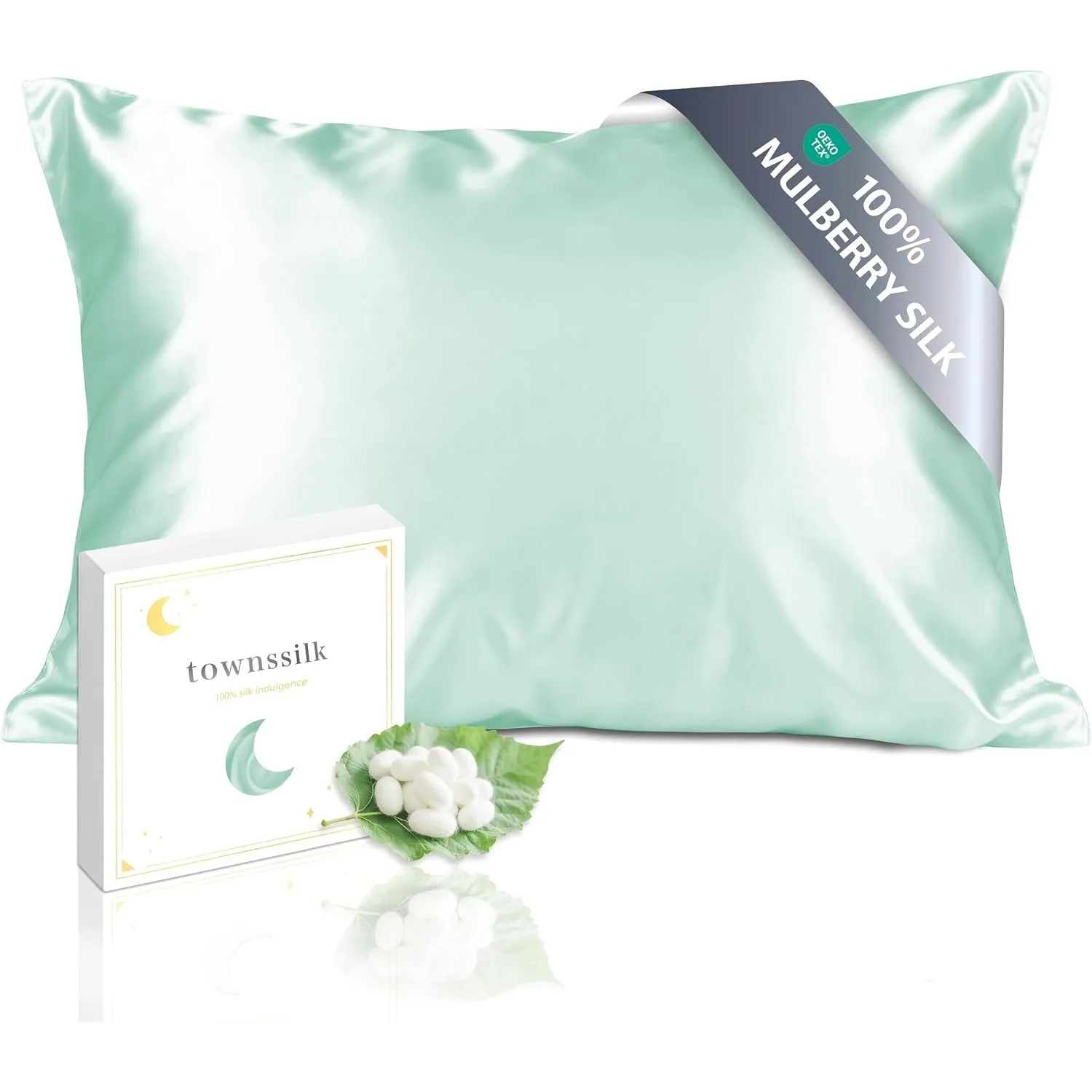 Townssilk, Kissenbezug 100% Seide, 19 mm, beidseitig mit verstecktem Reißverschluss. Light Green, 50 x 90 cm