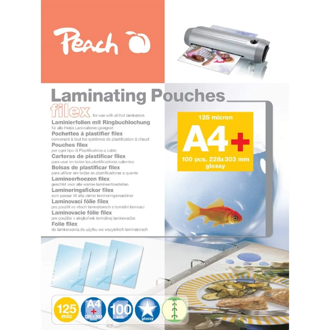 Peach Laminierfolien A4 Abheftbar 100 Stück 2 x 125 mic (250 µm) glänzend
