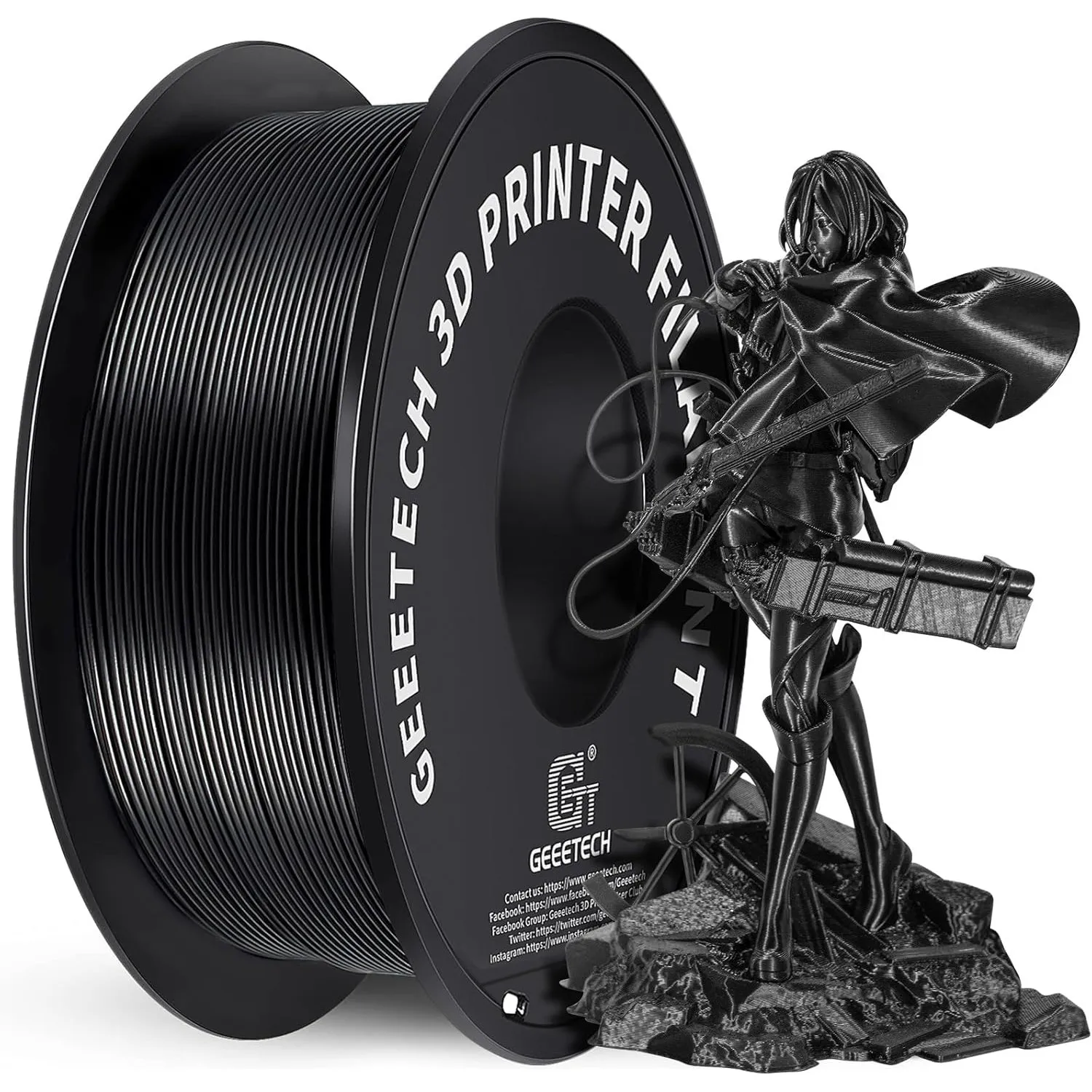 GEEETECH Filament PLA 1.75mm, 3D Drucker PLA Filament 1kg Spool, Schwarz
