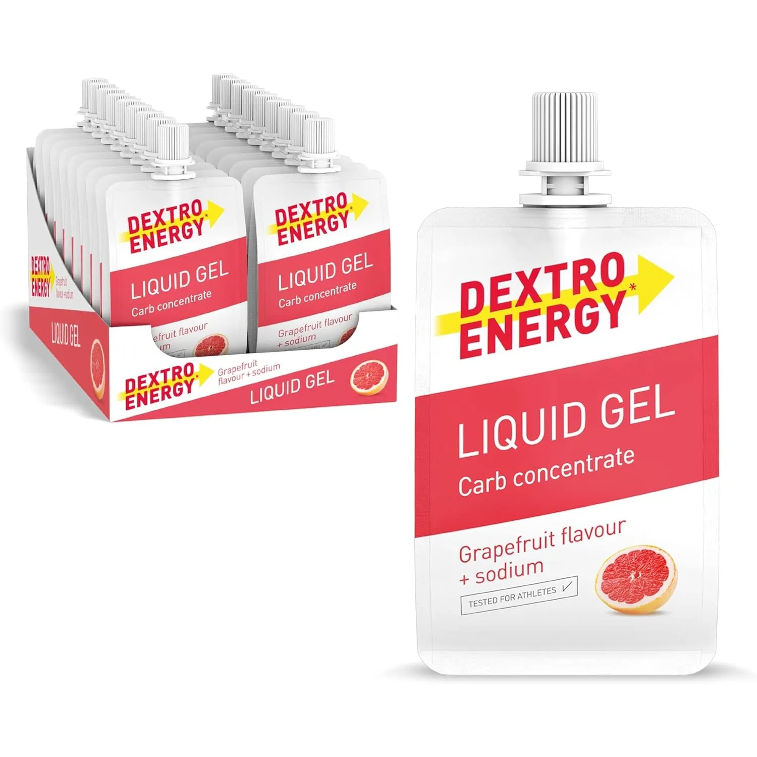 Dextro Energy Liquid Gel Grapefruit + Natrium - 18x60 ml (18er Pack) - High Carb Energy Gel zur schnellen Kohlenhydrate…