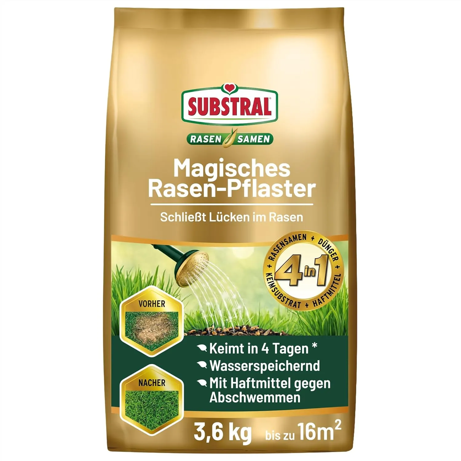 Substral Magisches Rasen-Pflaster, 4in1 Rasenreparatur Rasensamen + Premium Keimsubstrat + Dünger und Haftmittel, 3,6 k…
