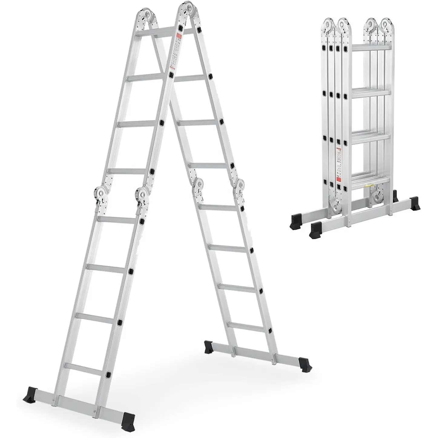 Juskys Leiter Aluminium 4x4 Stufen – Klappleiter 4-teilig bis 150 kg, Multifunktionsleiter 4,7 m mit Gelenken als Stehl…