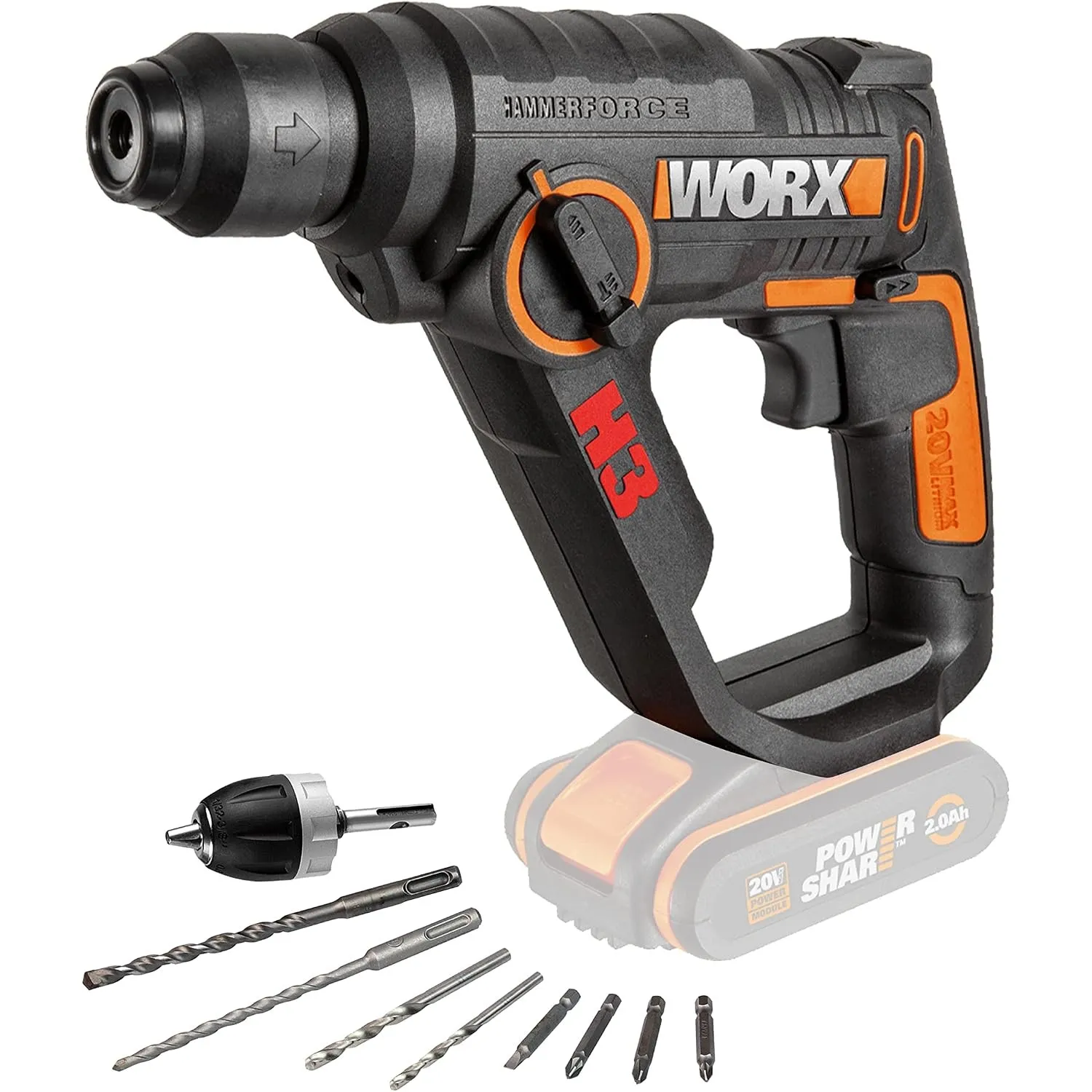 WORX WX390.9 Bohrhammer SDS-plus 20V, ohne Akku & Ladegerät