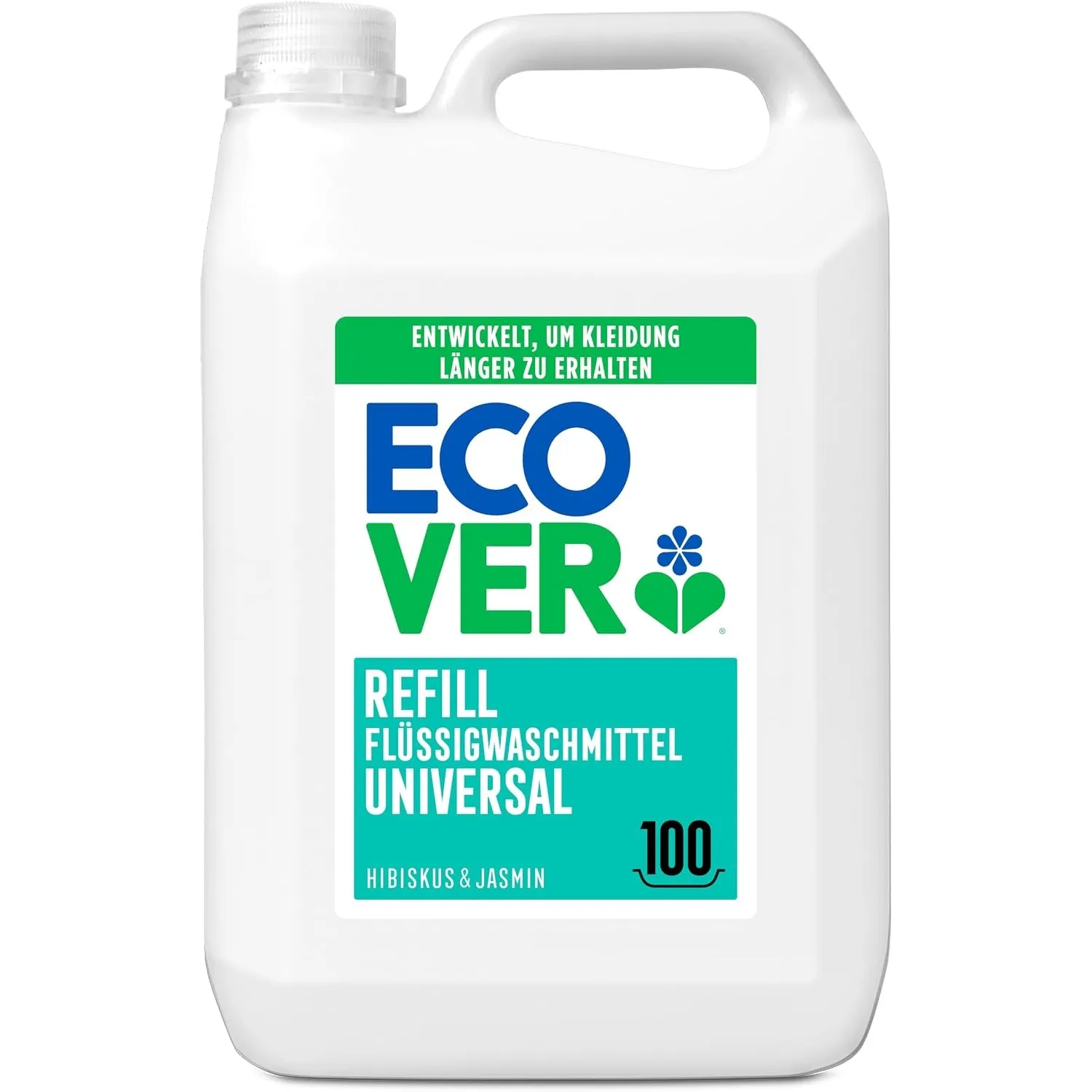 Ecover Waschmittel Universal Hibiskus & Jasmin (5L/100 Waschladungen), Flüssigwaschmittel mit pflanzenbasierten Inhalts…