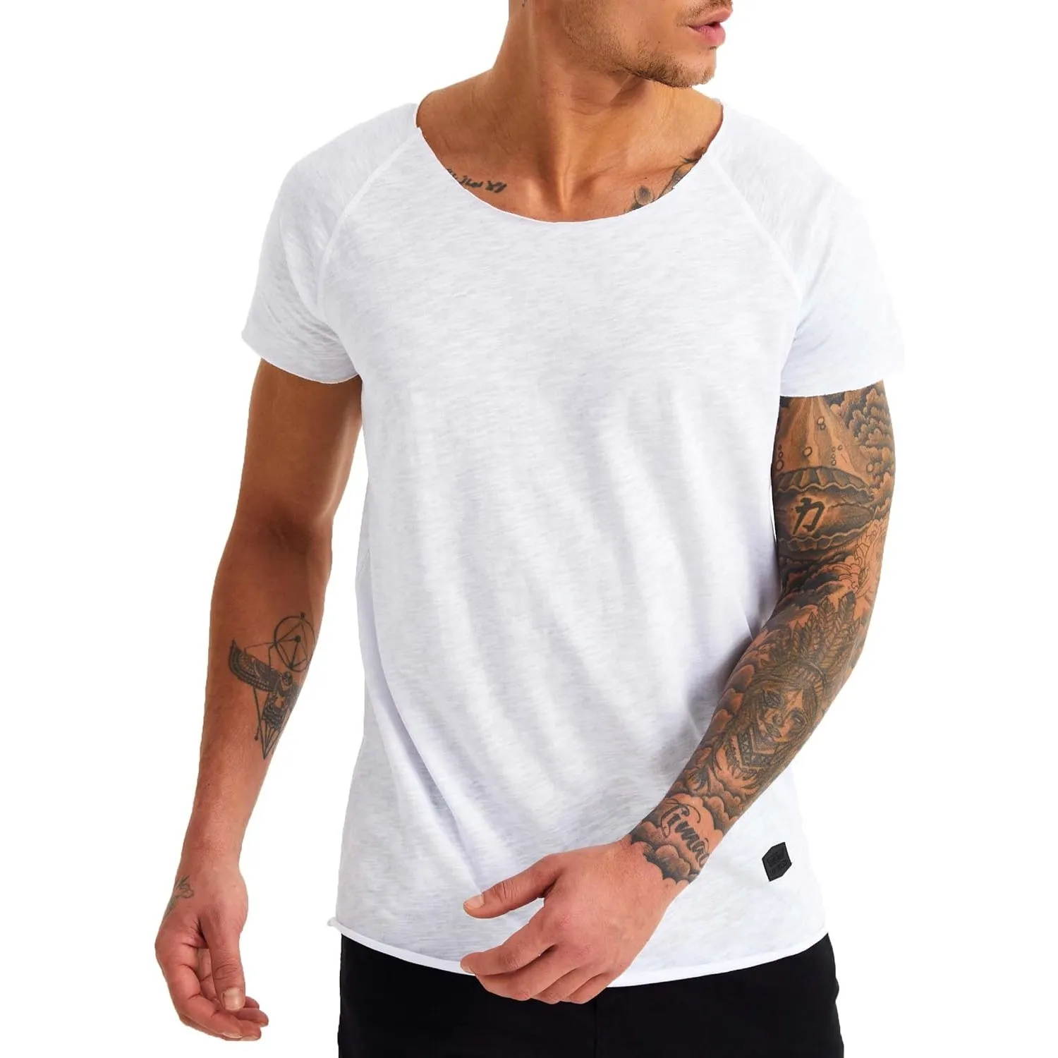 Leif Nelson T-Shirt Herren Sommer tiefer Rundhals-Ausschnitt, Regular Fit Herren-T-Shirt 100% Baumwolle, Casual Basic M…