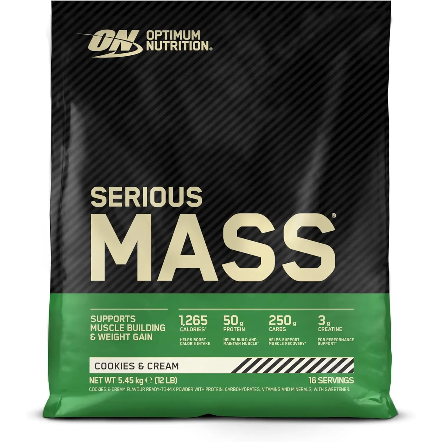Optimum Nutrition Serious Mass Weight Gainer, Geschmack Cookies and Cream, 5.45kg, 16 Portionen