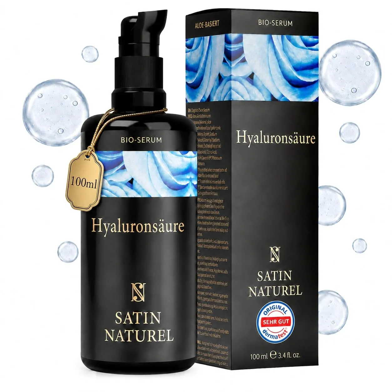 Satin Naturel Hyaluron Serum Hochdosiert 100 ml | Hyaluronsäure Gesichtsserum, Anti-Aging Feuchtigkeitsserum, Vegan, 24…