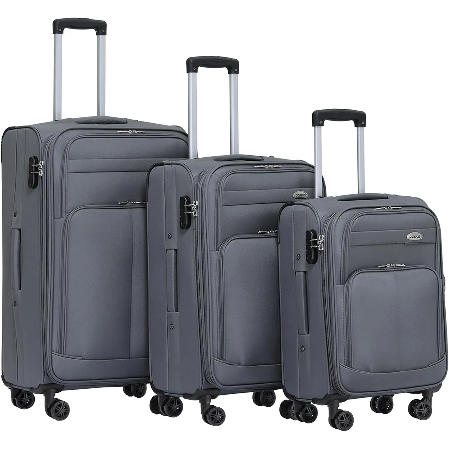 BEIBYE Leichter Stoffkoffer Kofferset Trolley Außentaschen Dehungsfuge mehr Stauraum mit Zahlenschloss (Grau, Set)