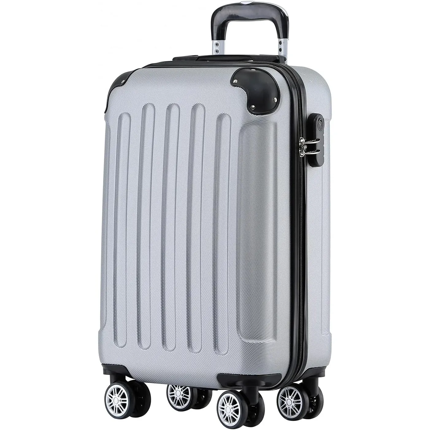 BEIBYE Handgepäck Koffer M 55 cm – Kabinenkoffer aus ABS, leicht, 360° Doppelrollen, Reisekoffer für Kurzreisen,Silber