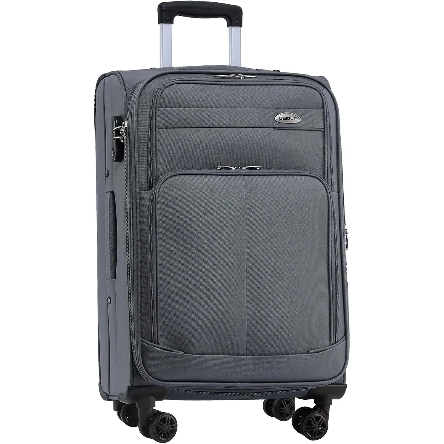 BEIBYE Leichter Stoffkoffer Kofferset Trolley Außentaschen Dehungsfuge mehr Stauraum mit Zahlenschloss (Grau, XL-Großer…
