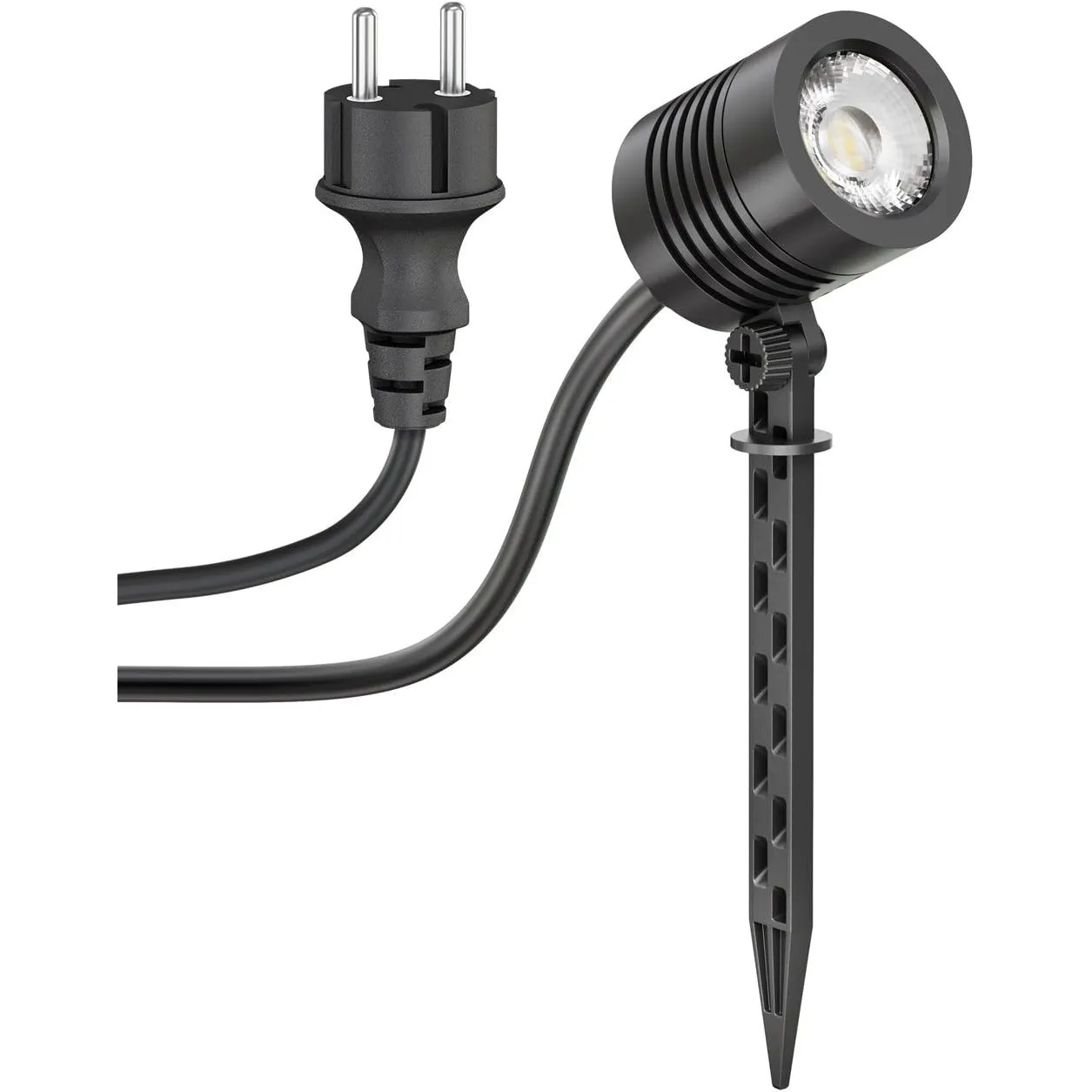 ledscom.de Kleiner LED Gartenstrahler mit Erdspieß TARL für außen, IP65, Stecker, schwarz, 4,3 W, 340lm, warmweiß