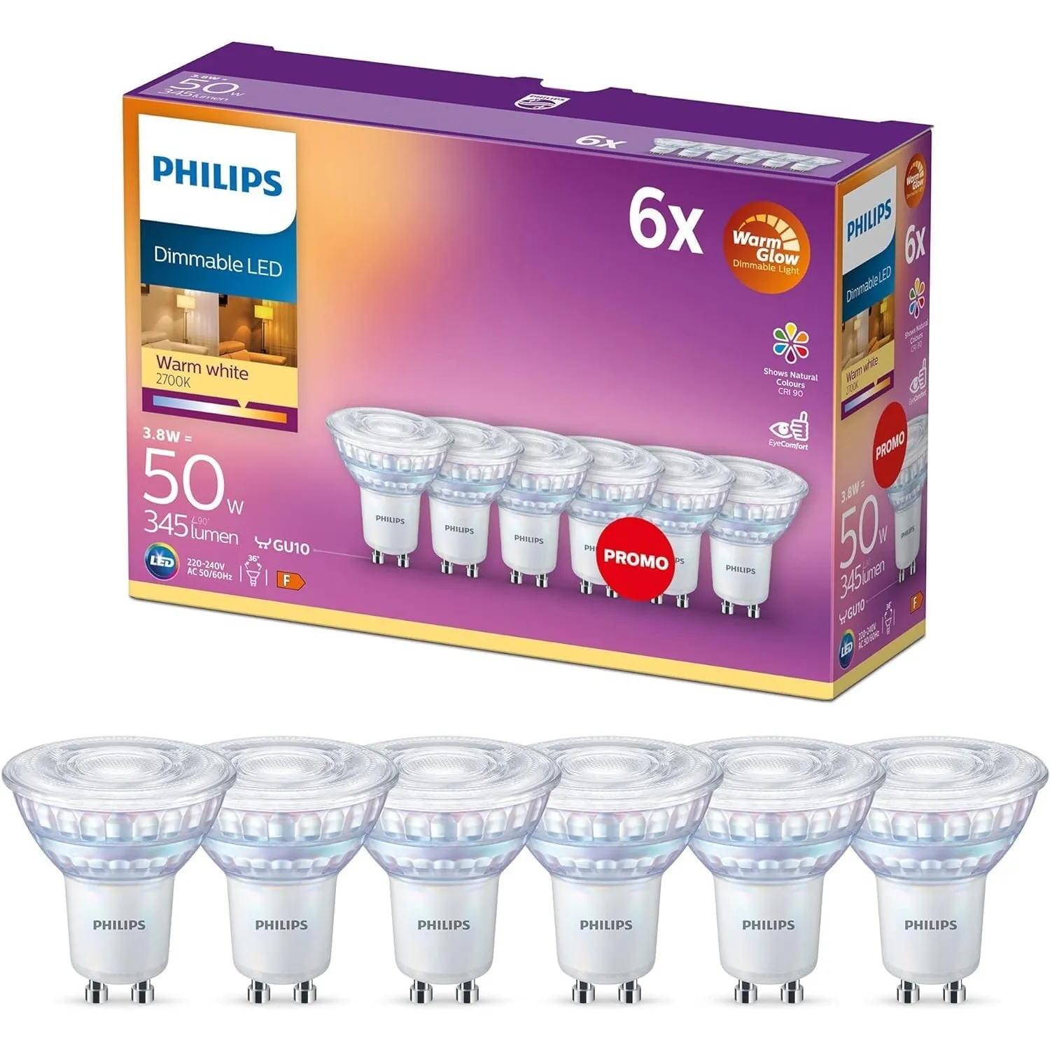 PHILIPS LED Classic GU10 Lampe, 6er Pack