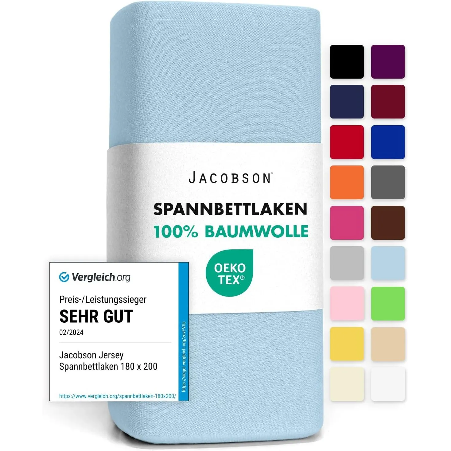 Jacobson Jersey Spannbettlaken Spannbetttuch Baumwolle Bettlaken (120x200-130x200 cm, Hellblau)