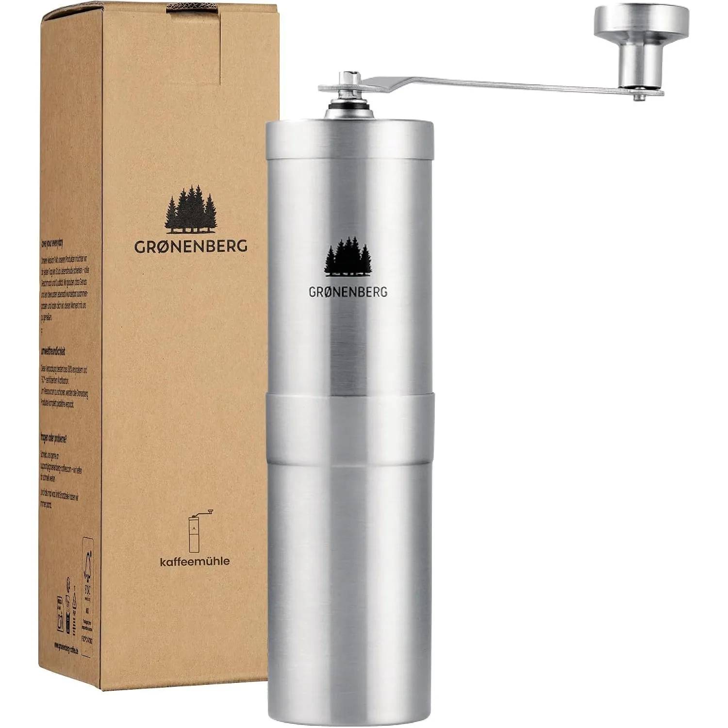 Groenenberg Kaffeemühle manuell I Hochwertiger Coffee Grinder Edelstahl I Espressomühle mit stufenlos einstellbarem Keg…