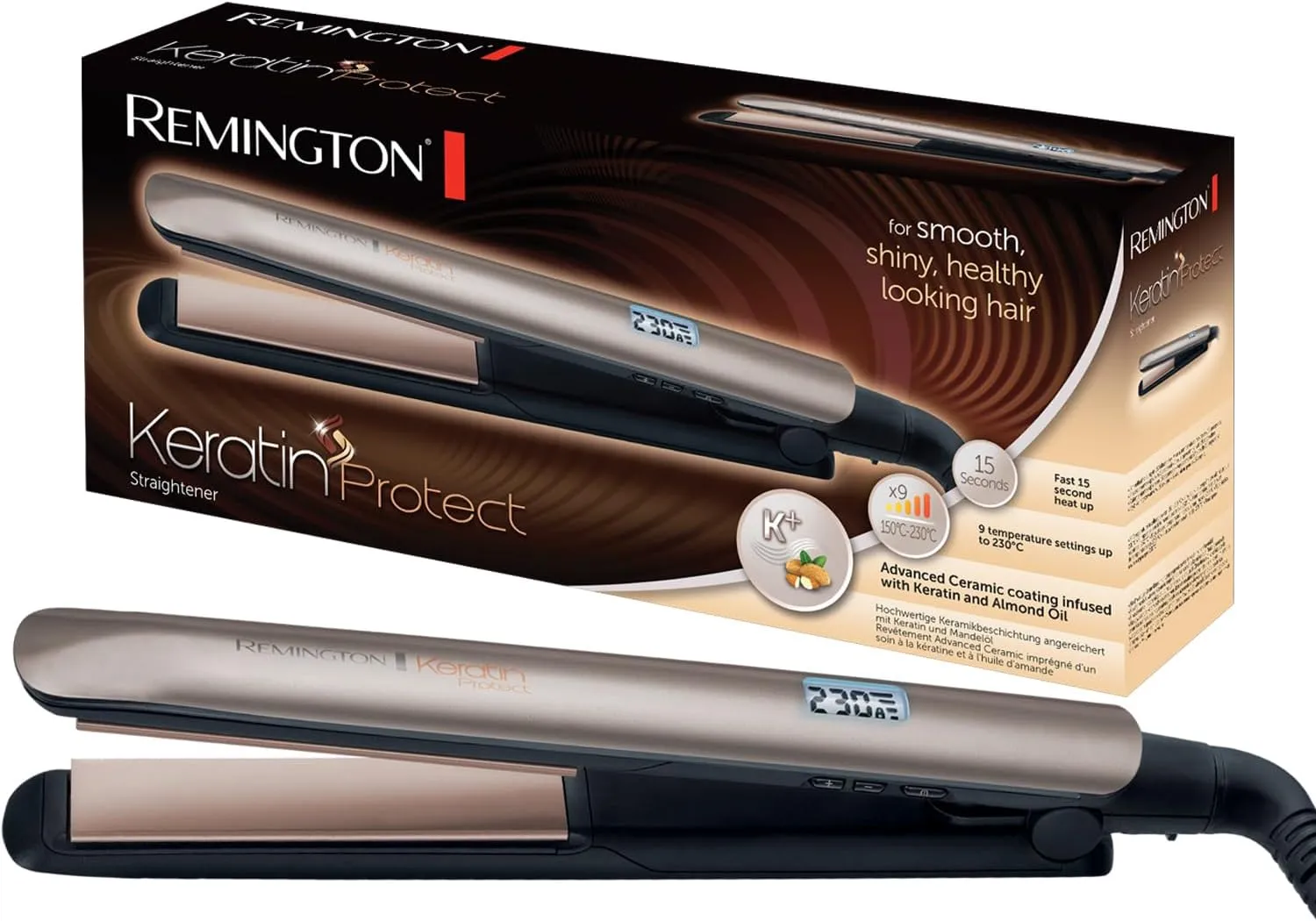 Remington Glätteisen [hochwertige Beschichtung] Keratin (Keramikbeschichtung mit Keratin & Mandelöl angereichert) LCD-D…