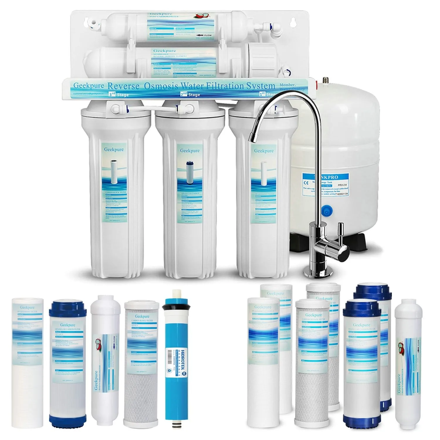 Geekpure 5 Stufen Umkehrosmose Trinkwasser Filter System-Plus 7 zusätzliche Filter kostenlos-75GPD