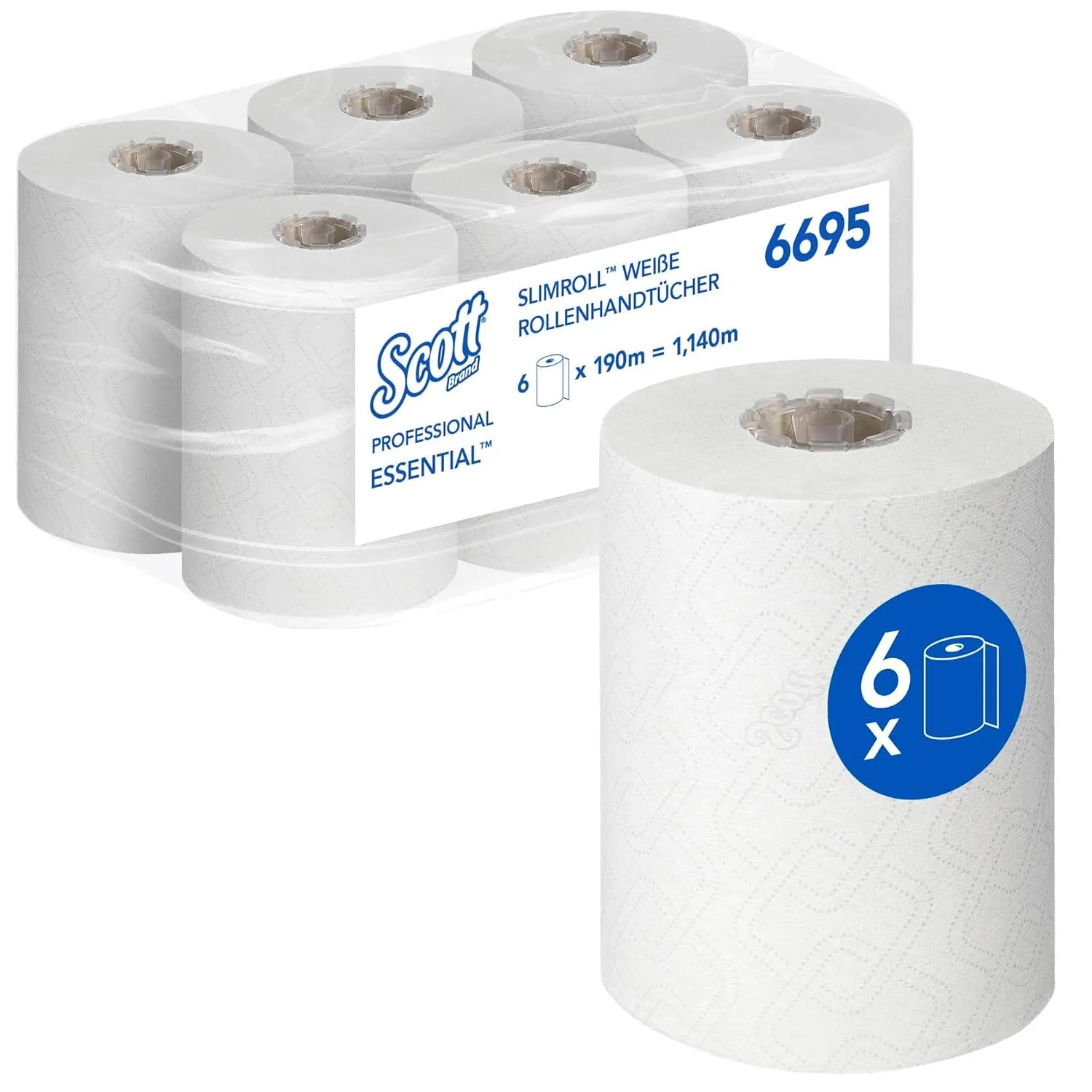 Scott Essential Slimroll Rollenhandtücher, 1-lagige Rollenpapiertücher, EU-Ecolabel zertifiziert, weiße Papiertuchrolle…