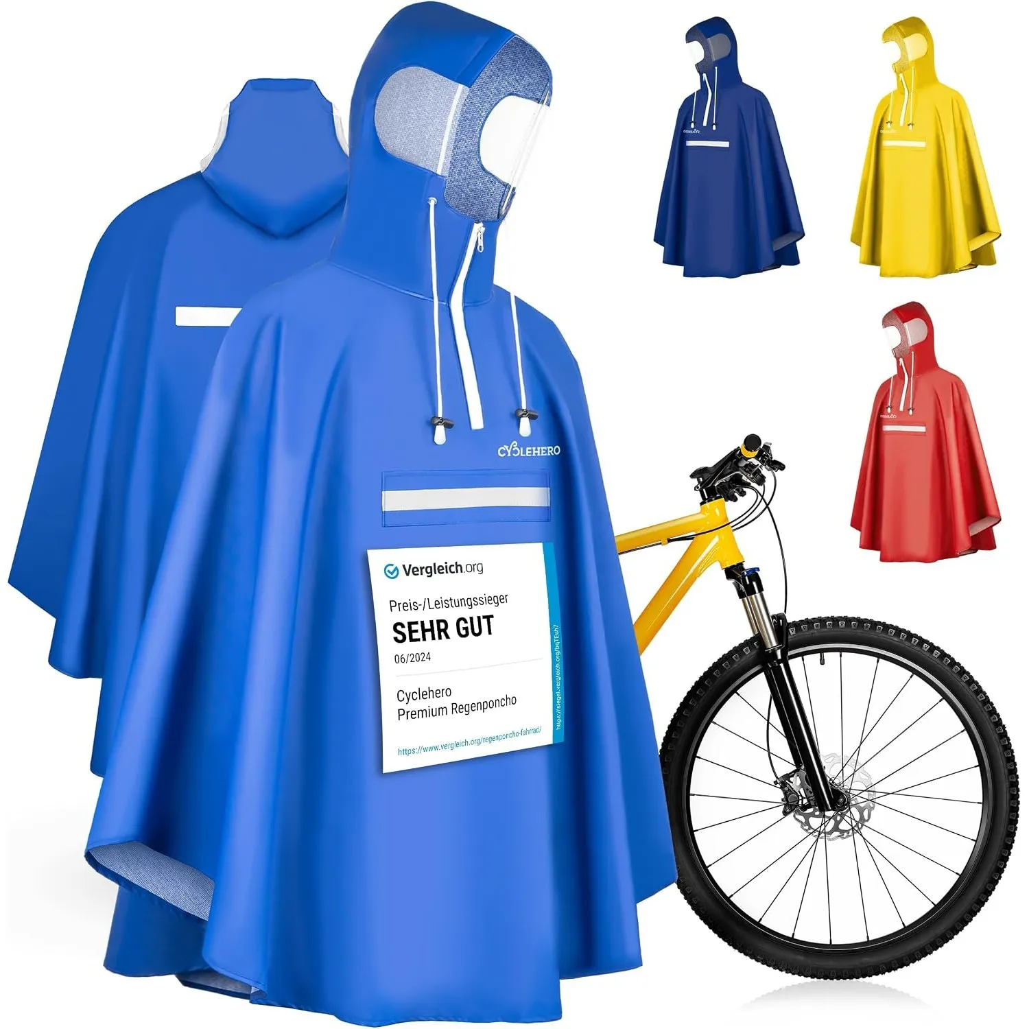 Regenponcho Fahrrad extra wasserdicht und robust - TEST SEHR GUT - Premium Regencape Fahrrad mit Reflektoren, Sichtfens…