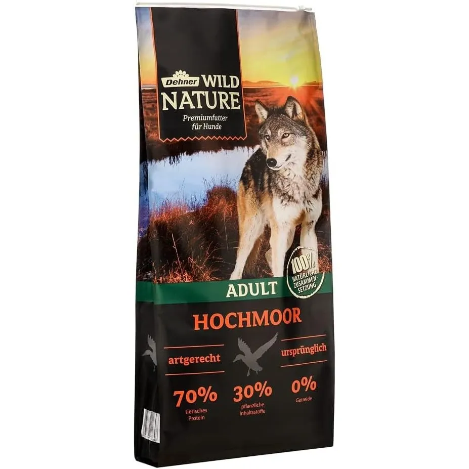 Dehner Wild Nature Hundefutter Hochmoor, Trockenfutter getreidefrei / zuckerfrei, für ausgewachsene Hunde, Ente, 12 kg